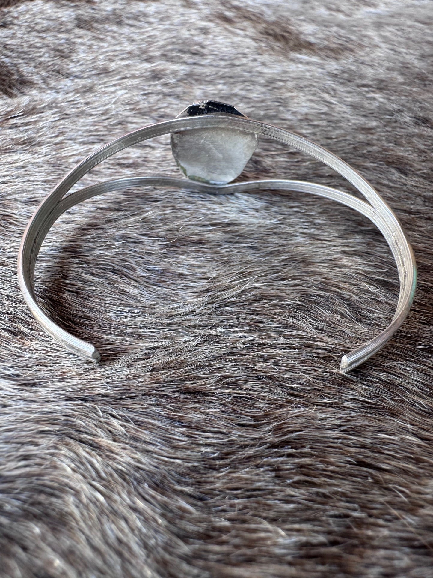 Handcrafted Sterling Silver And White Fire Opal Baby Bear Paw Cuff Bracelet