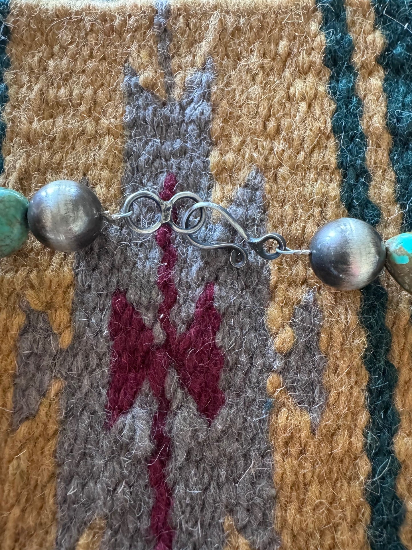 Handcrafted Sterling Silver & Royston Turquoise 14mm Beaded Necklace 25"