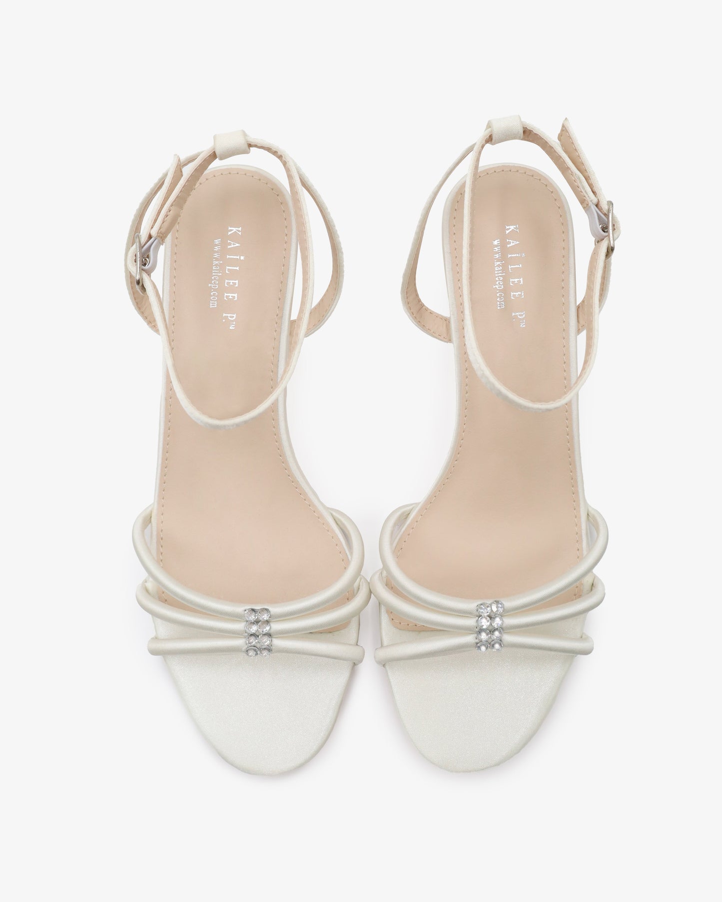 Satin Strappy Kitten Heel Wedding Sandals with Rhinestones