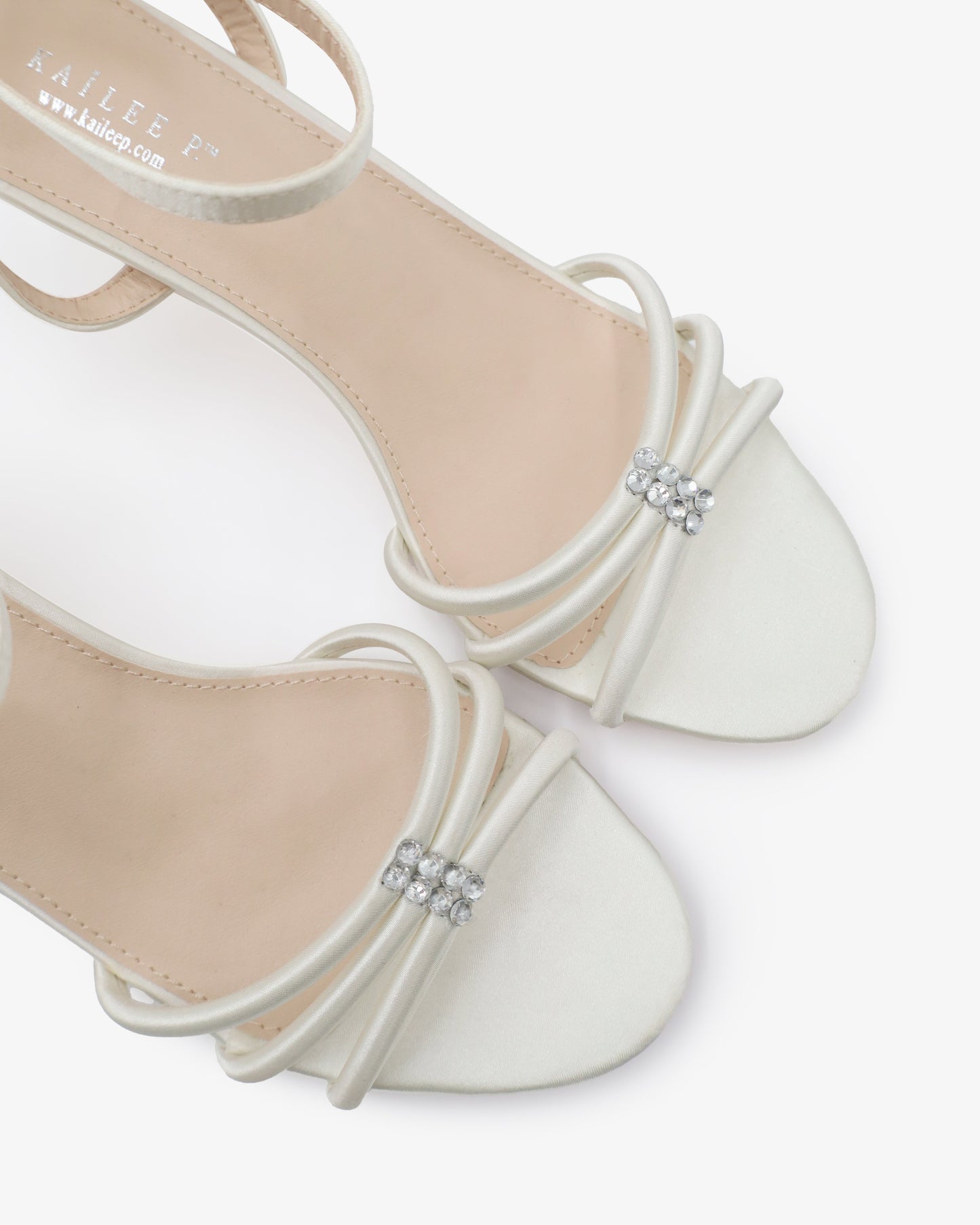 Satin Strappy Kitten Heel Wedding Sandals with Rhinestones