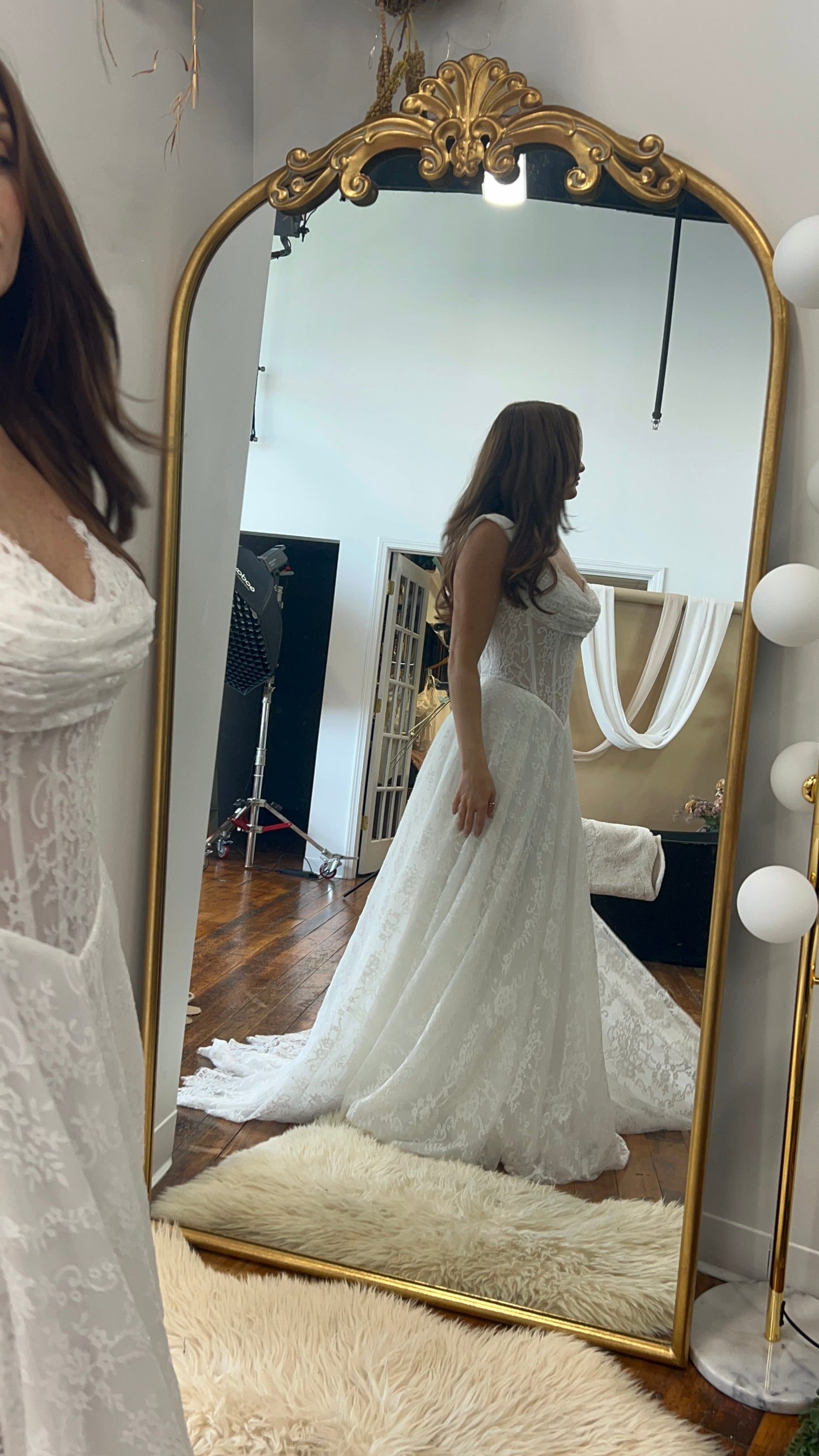 The Meredith Gown – Vintage Prairie Lace Wedding Dress with Basque Waistline