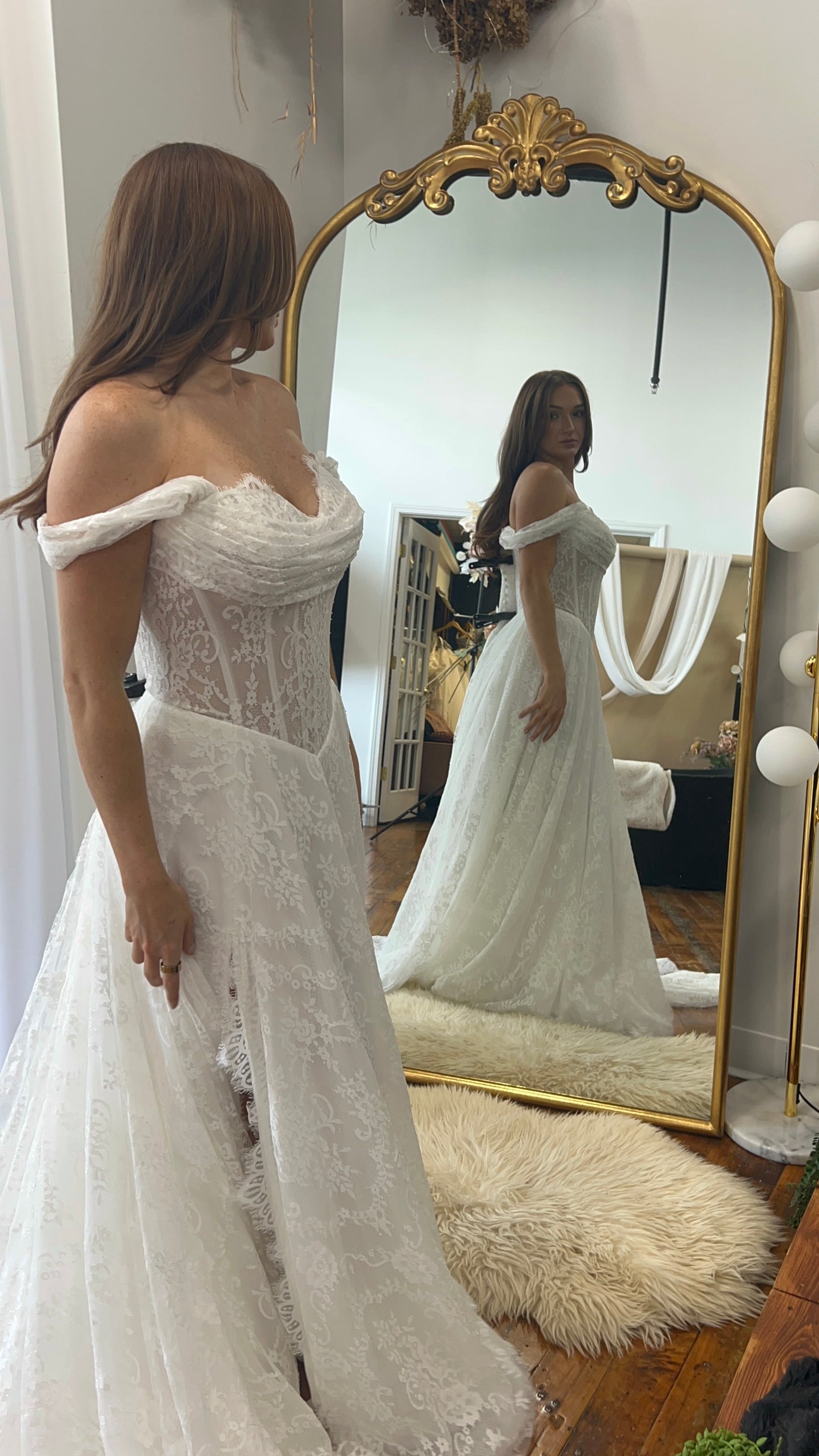 The Meredith Gown – Vintage Prairie Lace Wedding Dress with Basque Waistline