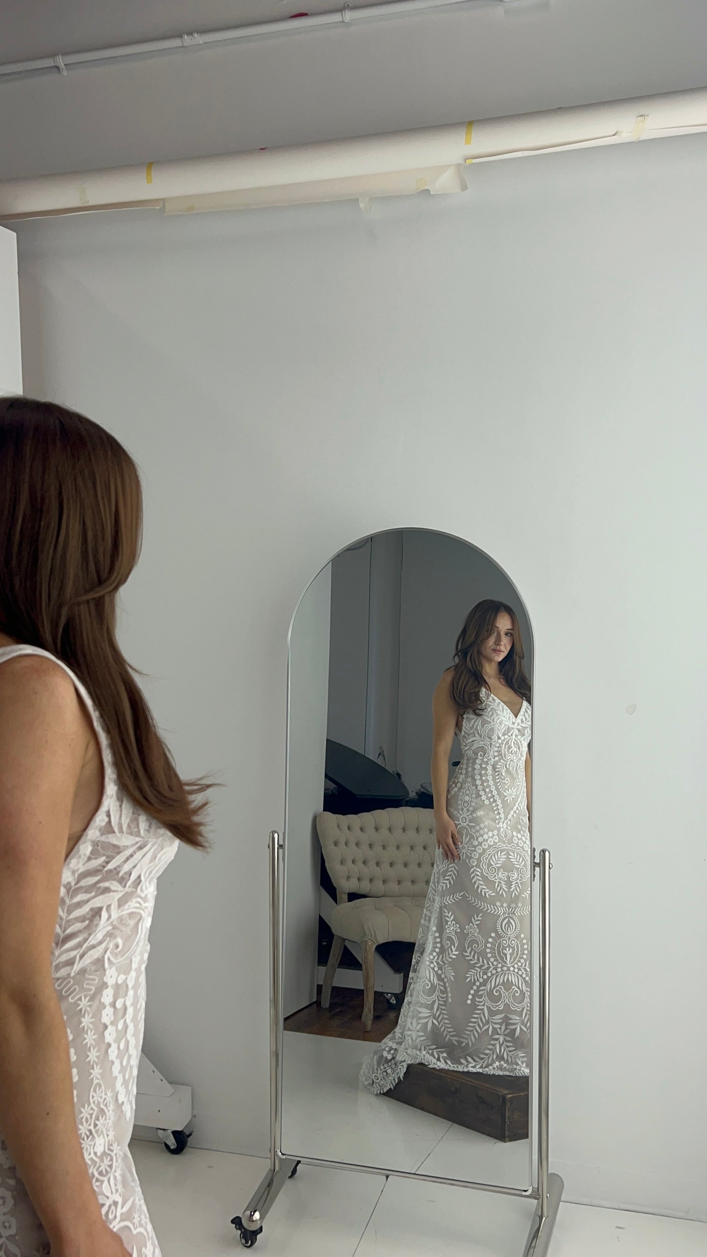 The Arizona Gown – Western Boho Lace Wedding Dress with Detachable Sleeves