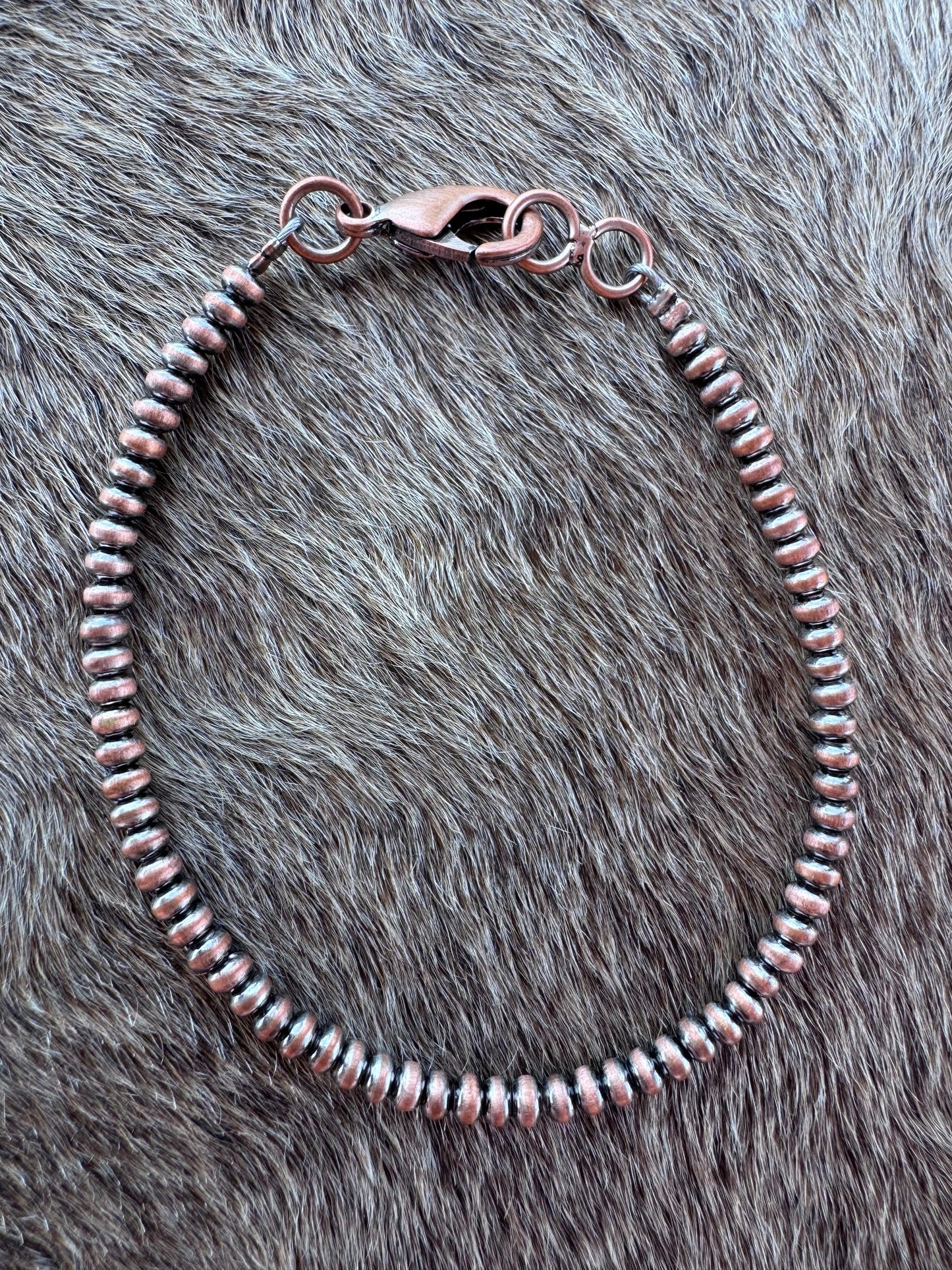 Handcrafted Copper 3mm Saucer Beaded Bracelet 7.5"