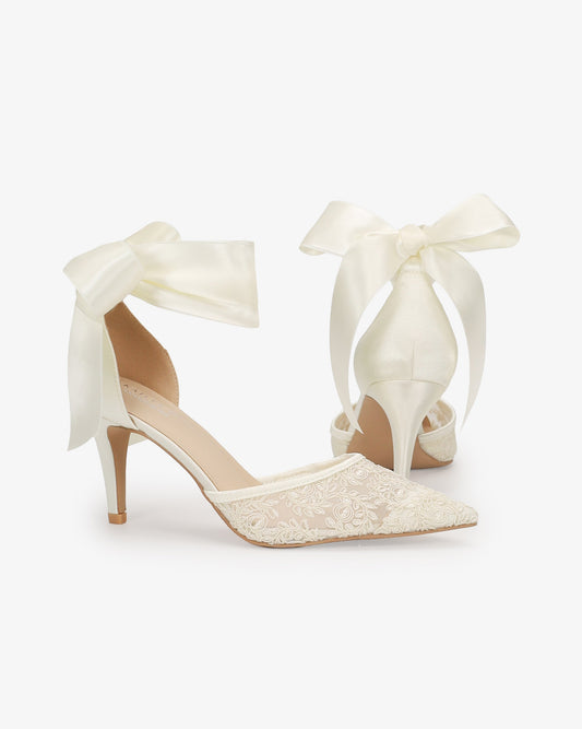 Lace Heels with Ankle Tie For Brides