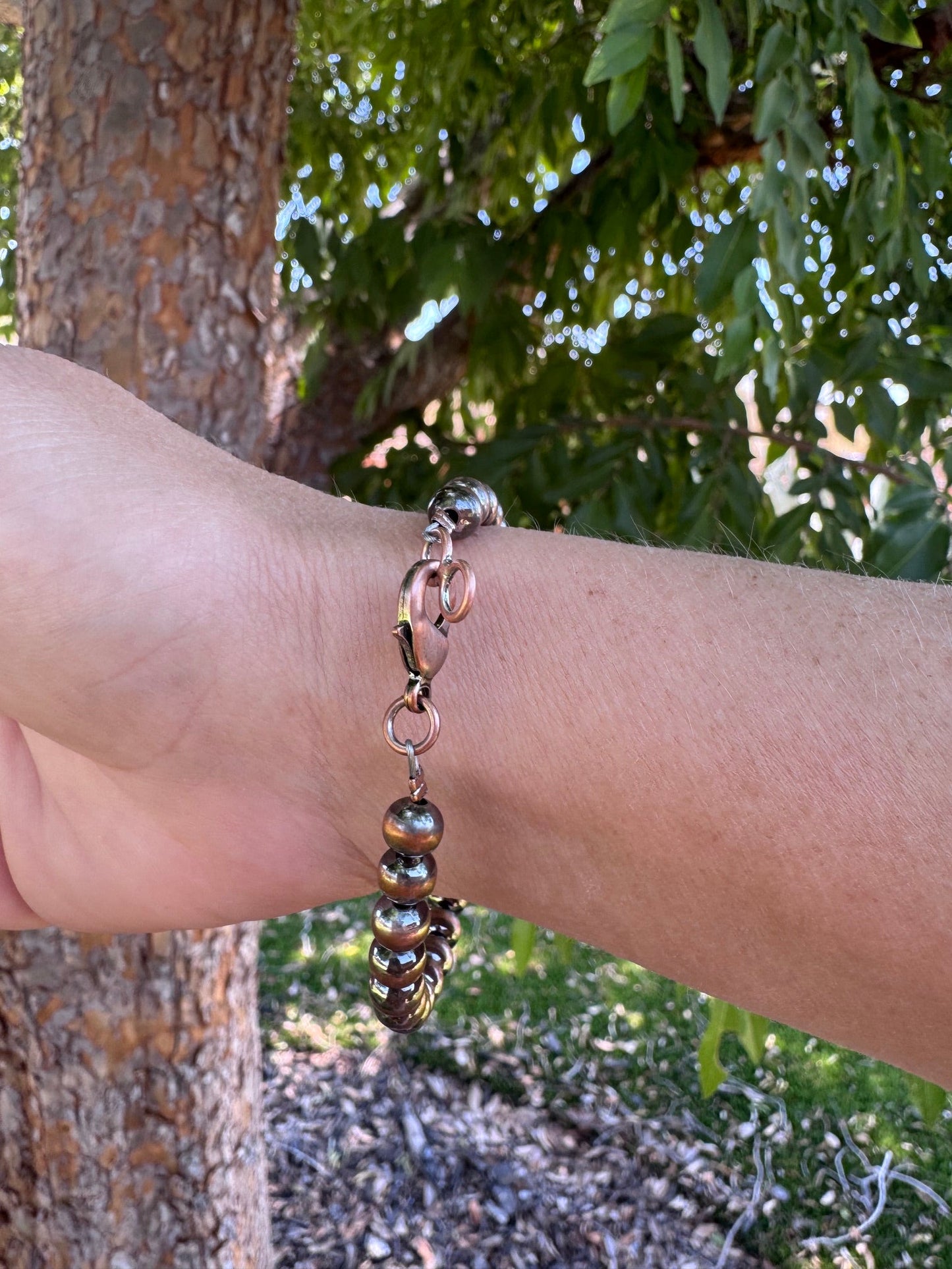 Handcrafted Copper 6mm Beaded Bracelet 7.5"