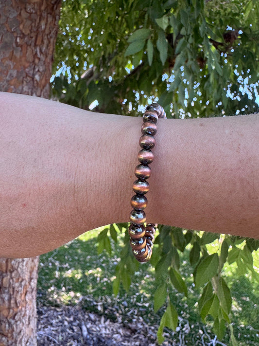 Handcrafted Copper 6mm Beaded Stretch Bracelet