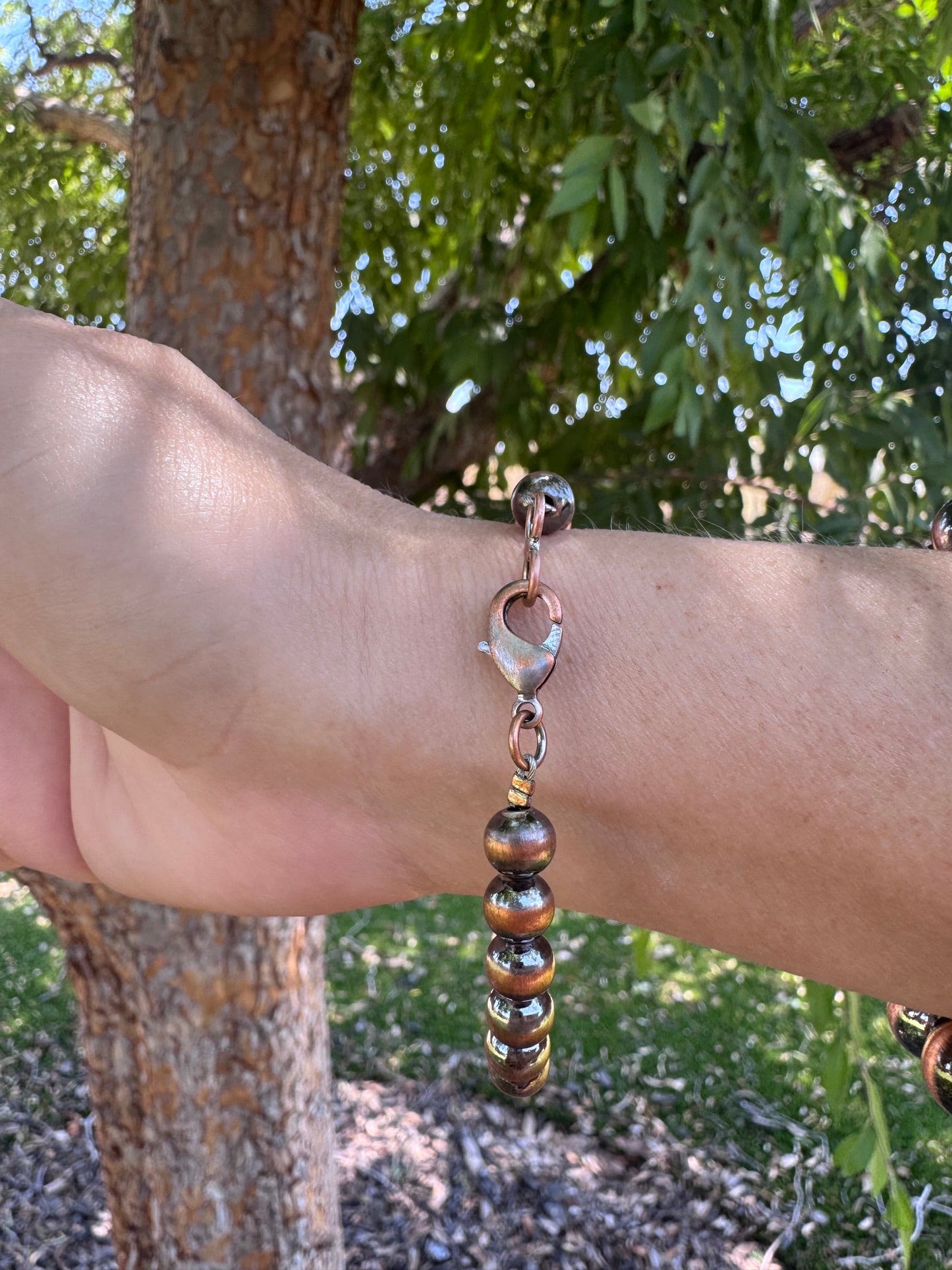 Handcrafted Copper 7mm Beaded Bracelet 7.5"