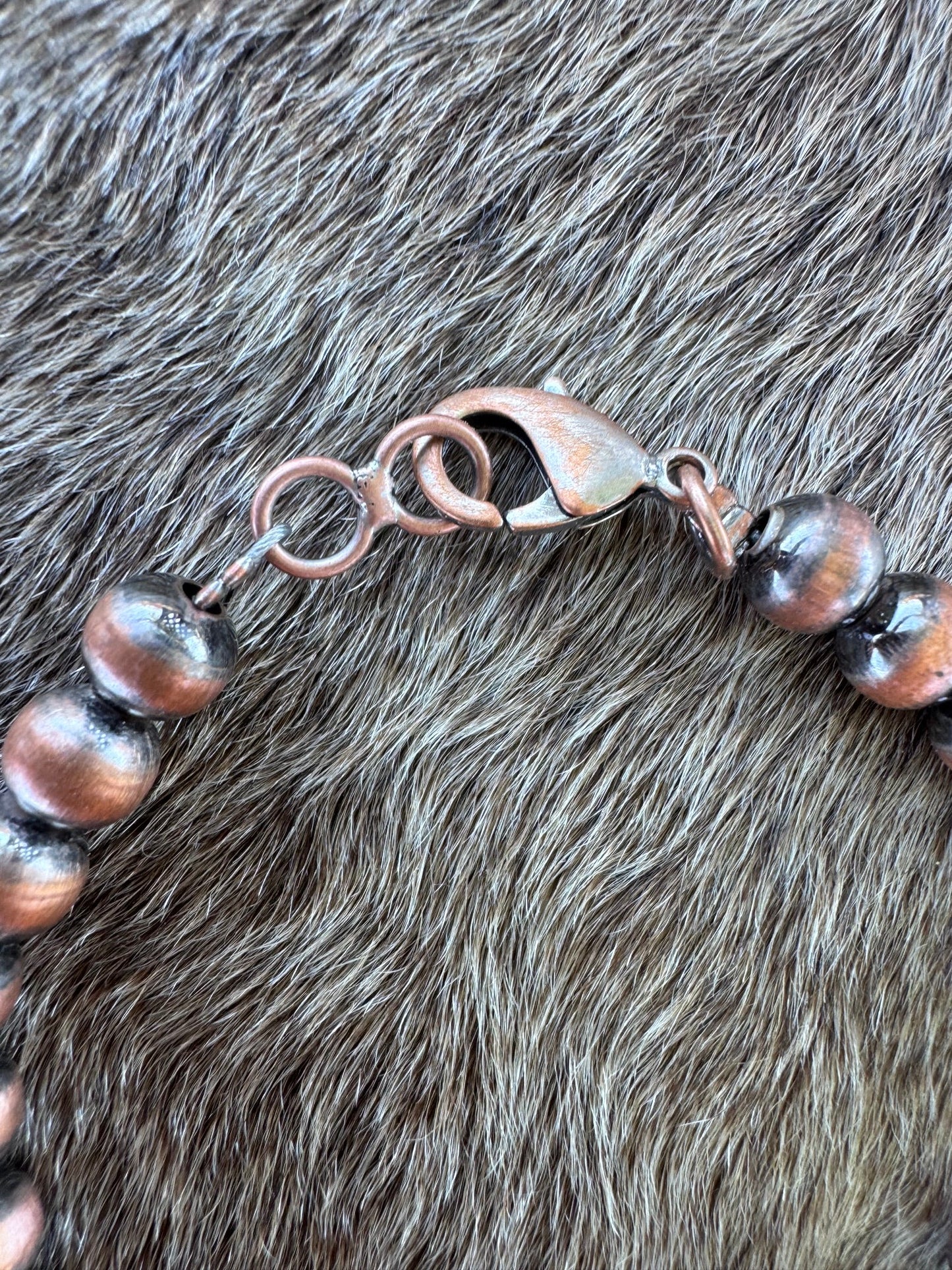 Handcrafted Copper 7mm Beaded Bracelet 7.5"