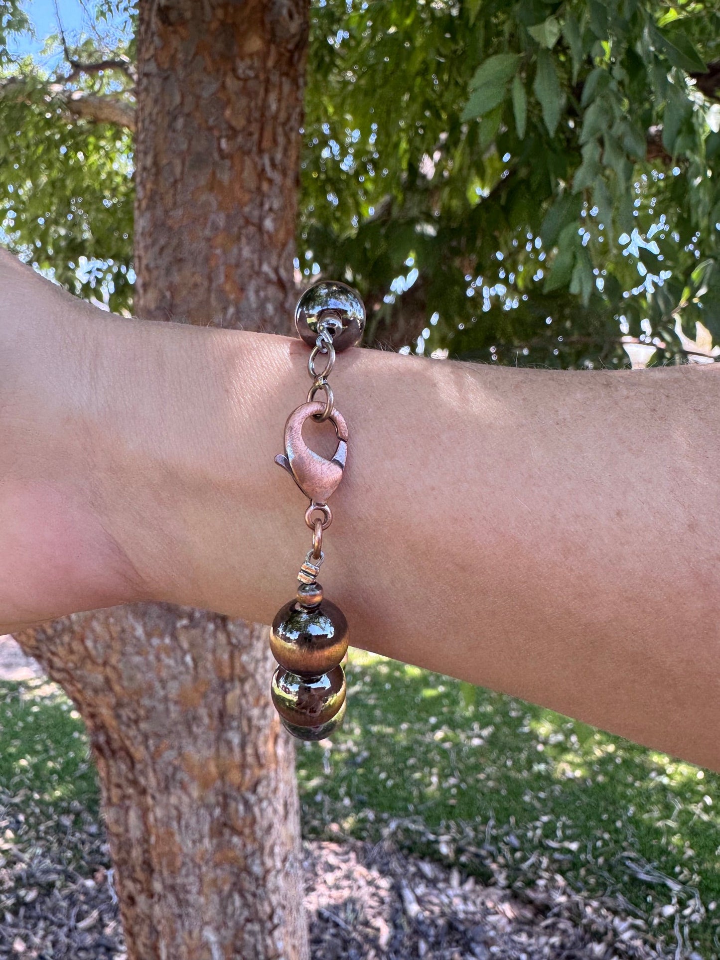 Handcrafted Copper 12mm Beaded Bracelet 7.5"