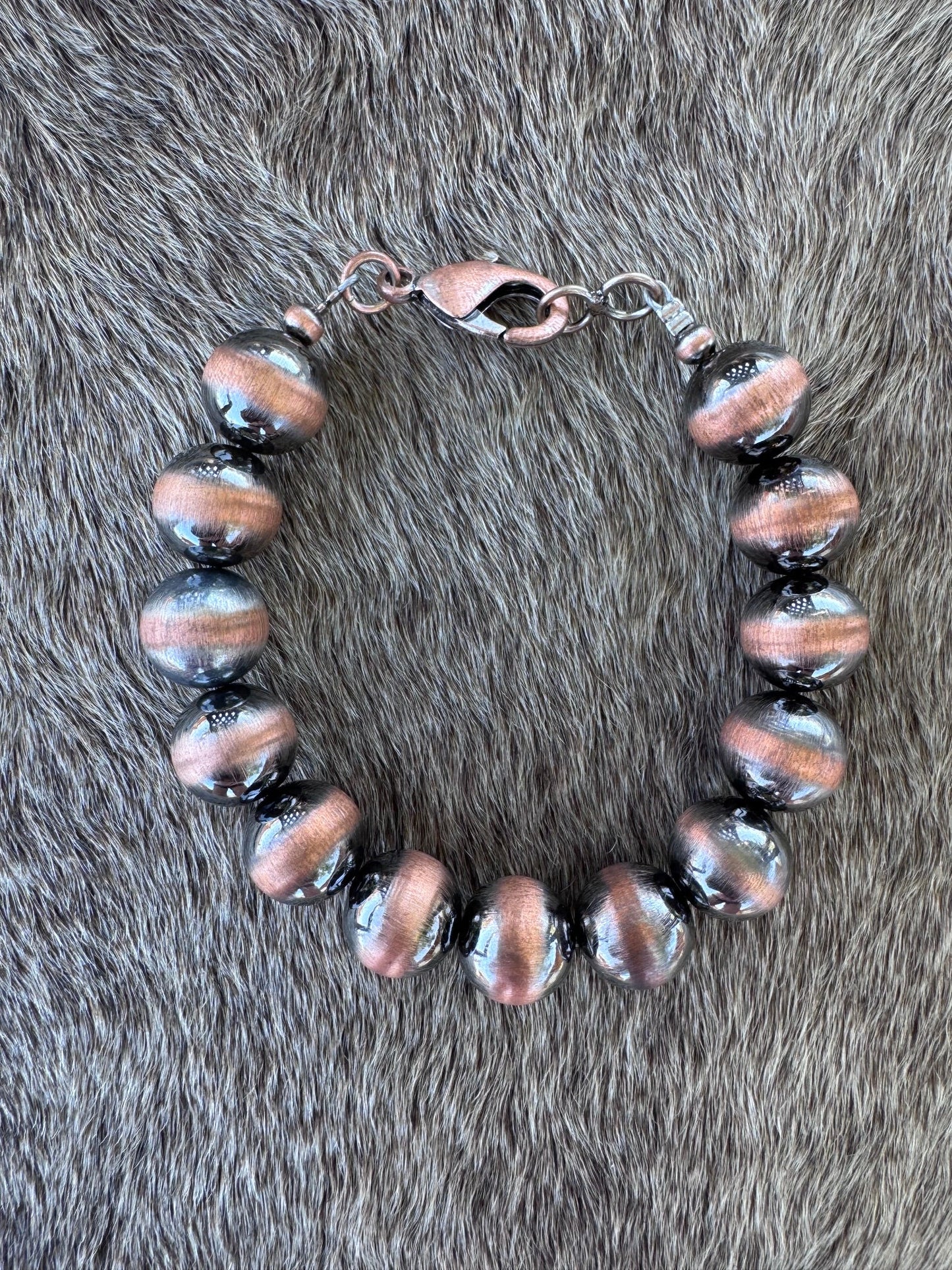 Handcrafted Copper 12mm Beaded Bracelet 7.5"