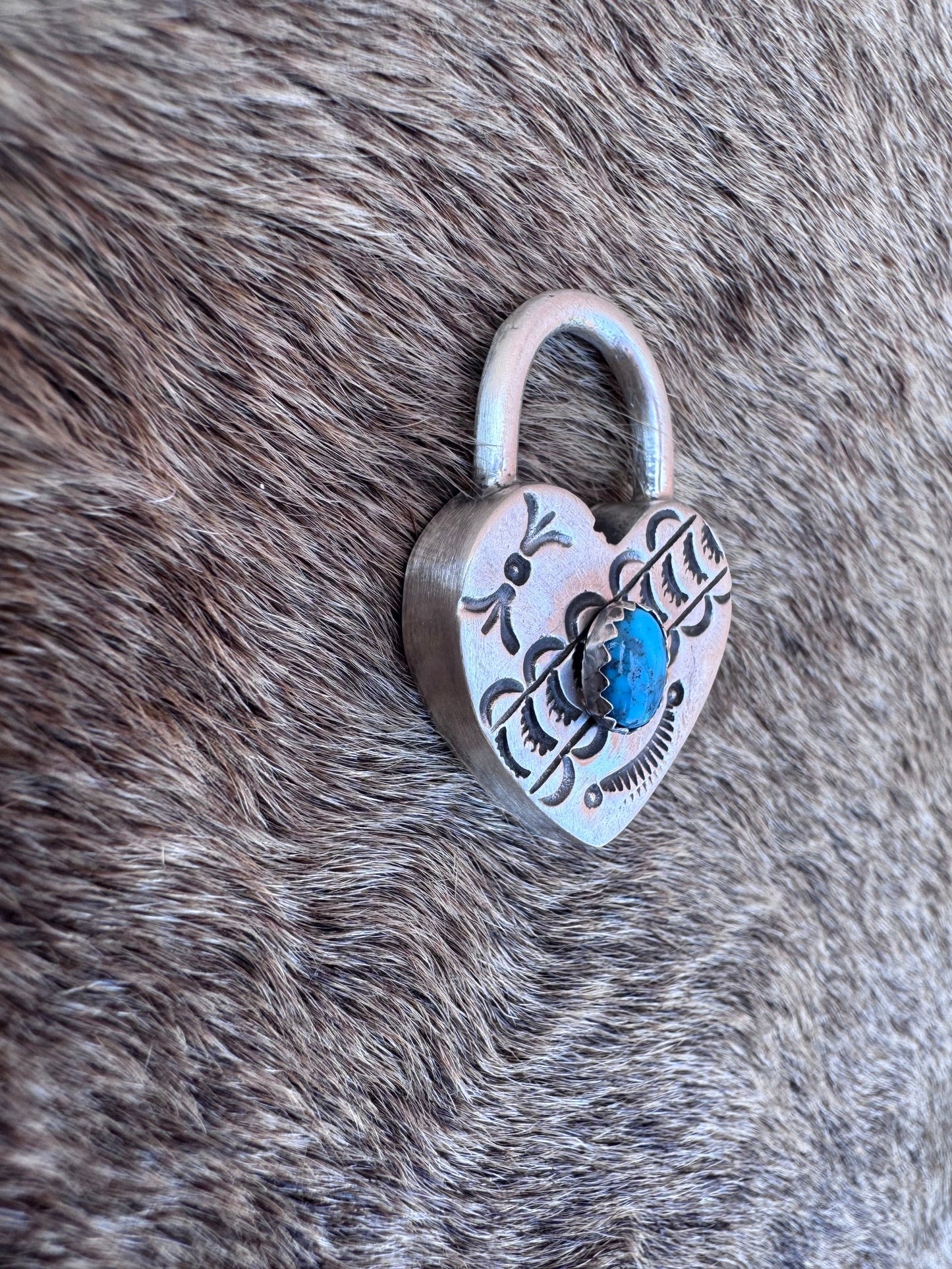 Handcrafted Kingman Turquoise & Sterling Silver Heart Locket Pendant by P. Yazzie