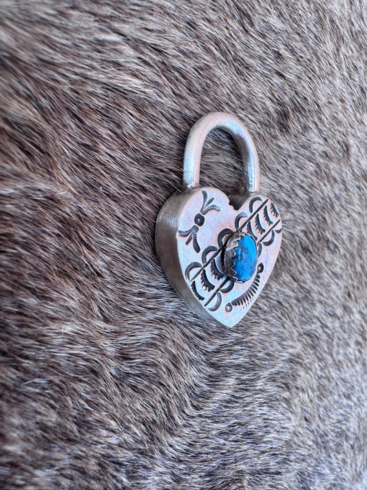Handcrafted Kingman Turquoise & Sterling Silver Heart Locket Pendant by P. Yazzie