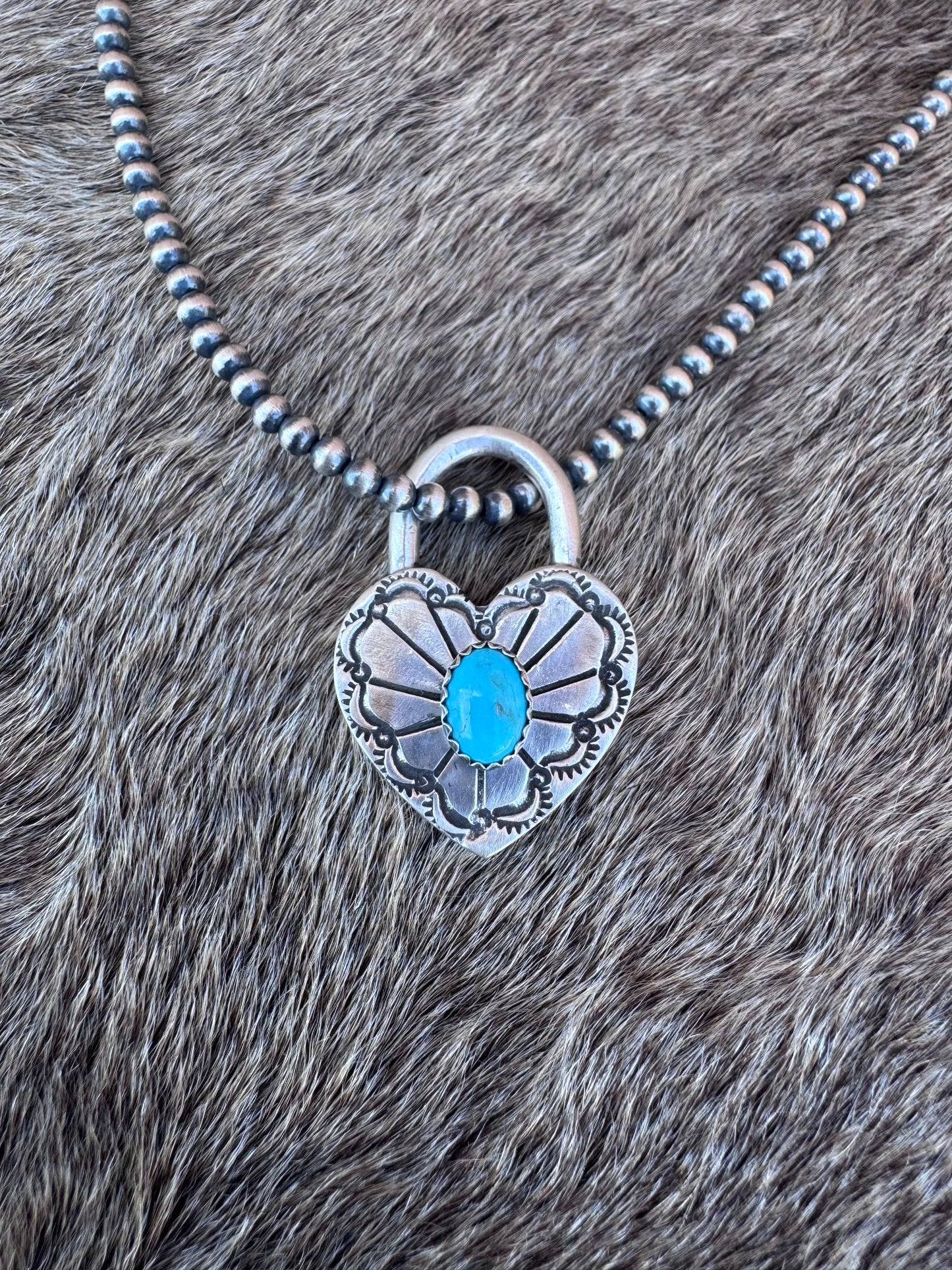 Handcrafted Kingman Turquoise & Sterling Silver Heart Locket Pendant by Patrick Yazzie