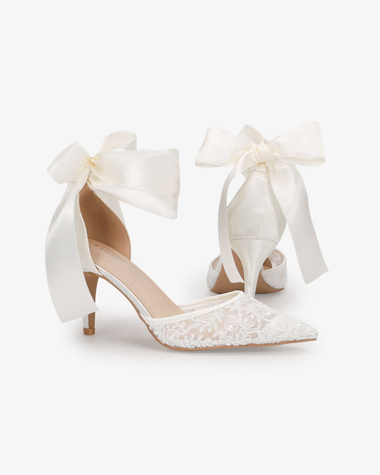 Lace Heels with Ankle Tie For Brides