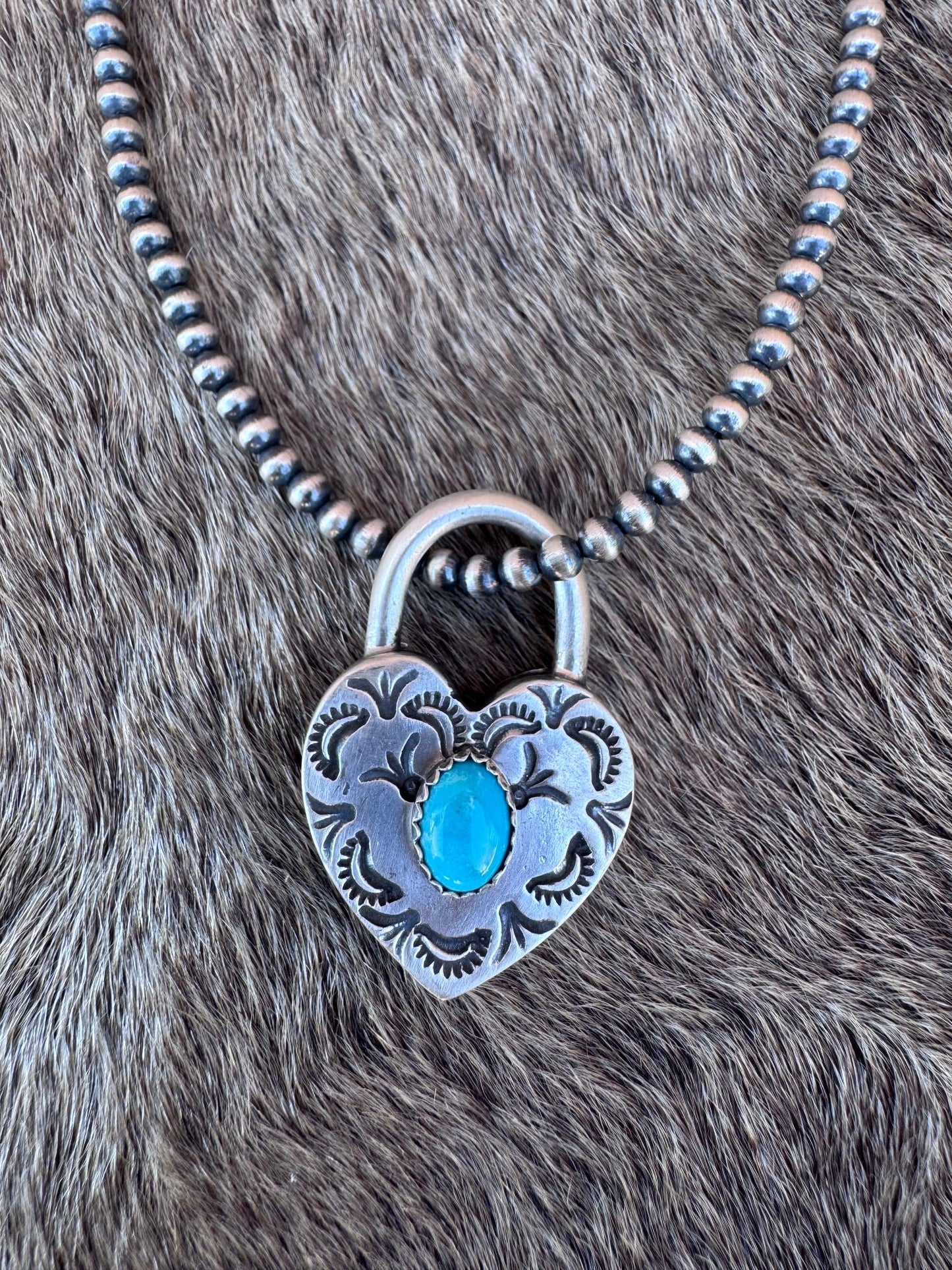 Handcrafted Kingman Turquoise & Sterling Silver Heart Locket Pendant by Patrick Yazzie