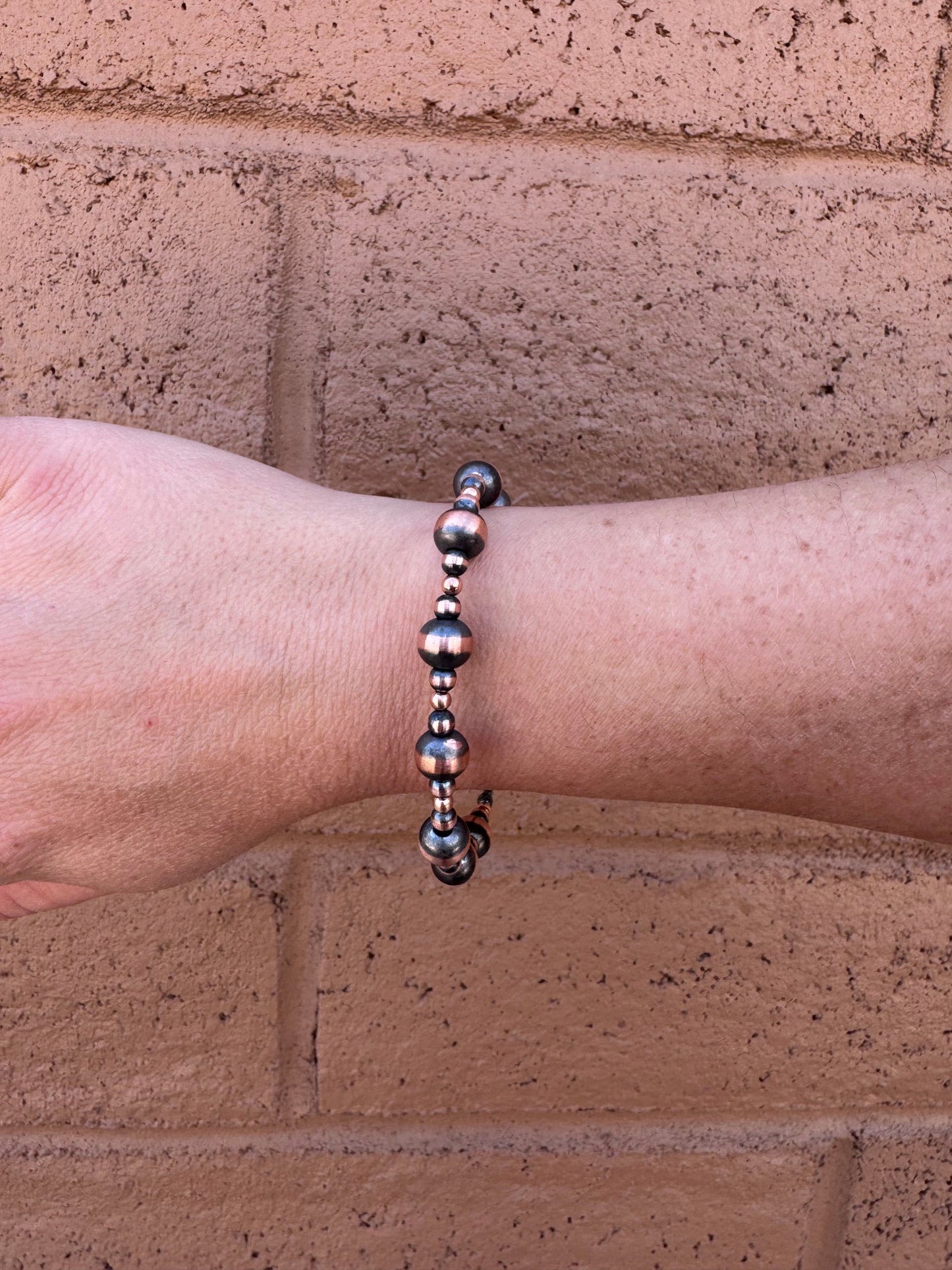 Handcrafted Copper 3-8mm Beaded  Bracelet 7.5"