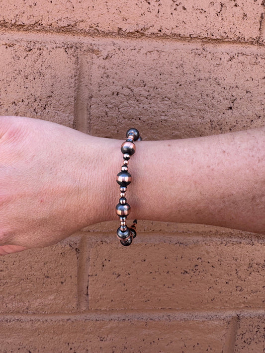 Handcrafted Copper 3-8mm Beaded Bracelet 7.5"