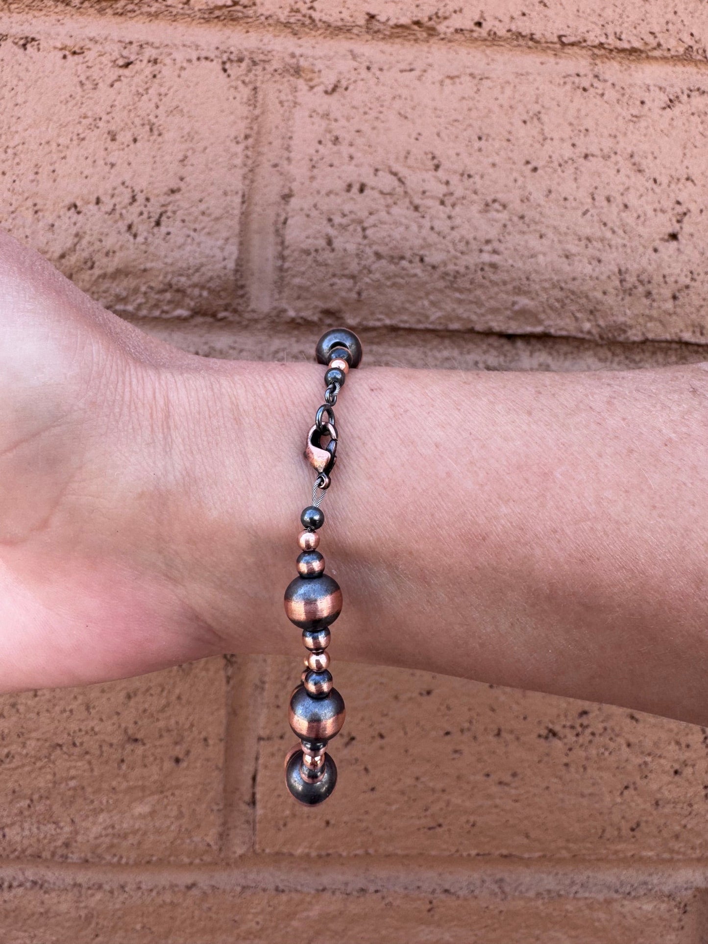 Handcrafted Copper 3-8mm Beaded  Bracelet 7.5"