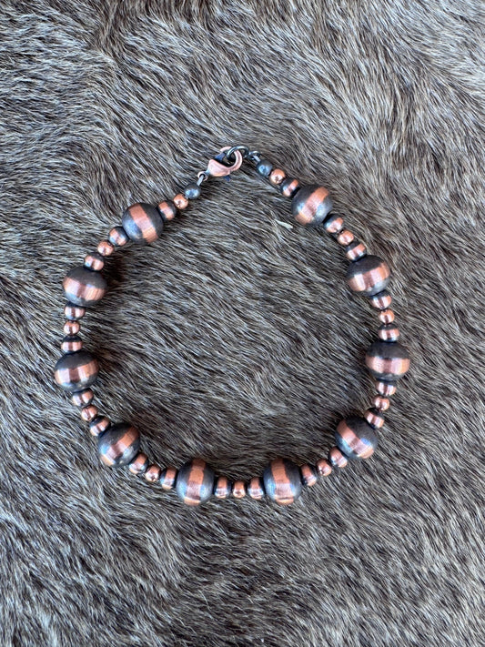 Handcrafted Copper 3-8mm Beaded Bracelet 7.5"