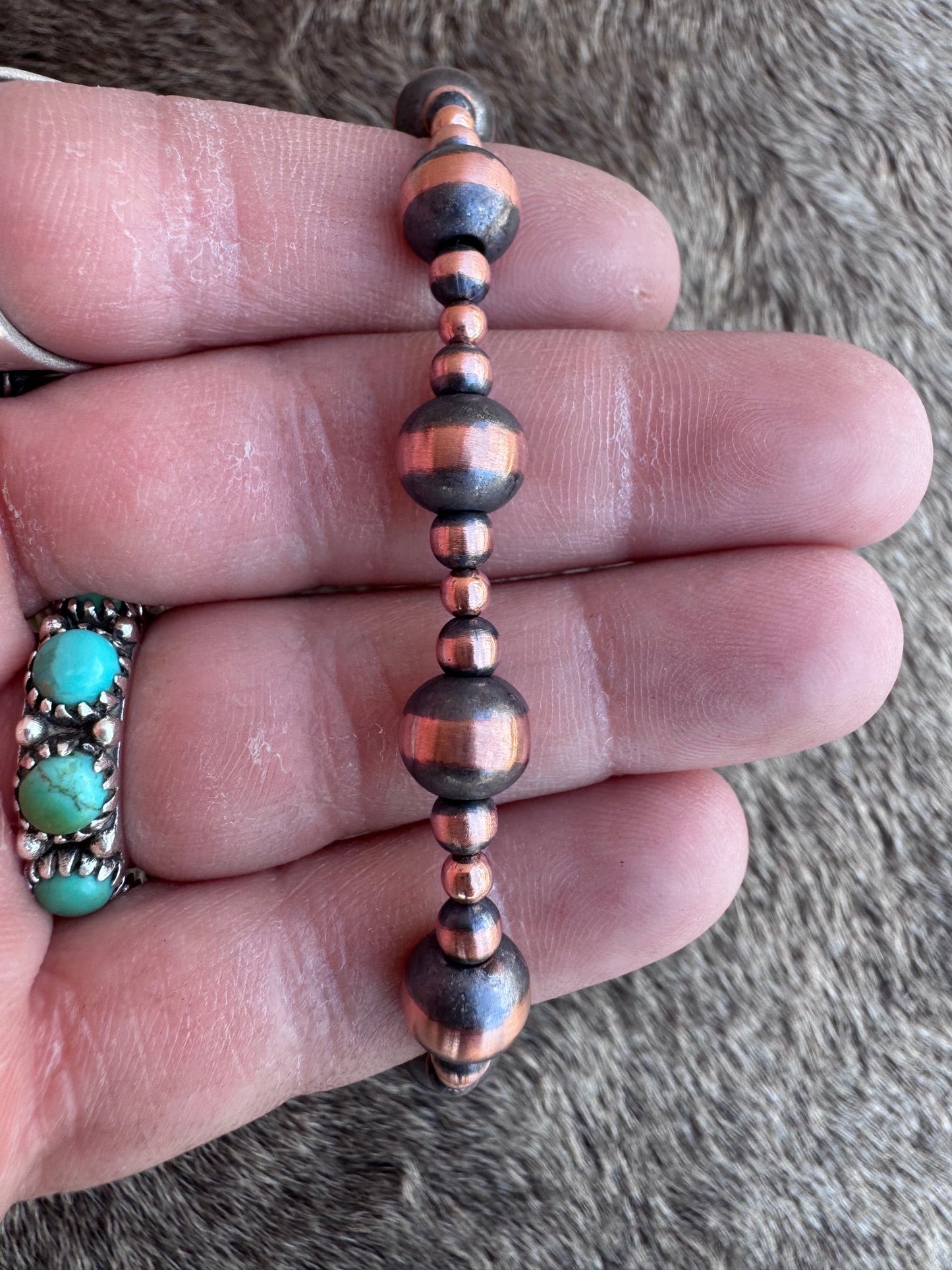 Handcrafted Copper 3-8mm Beaded  Bracelet 7.5"
