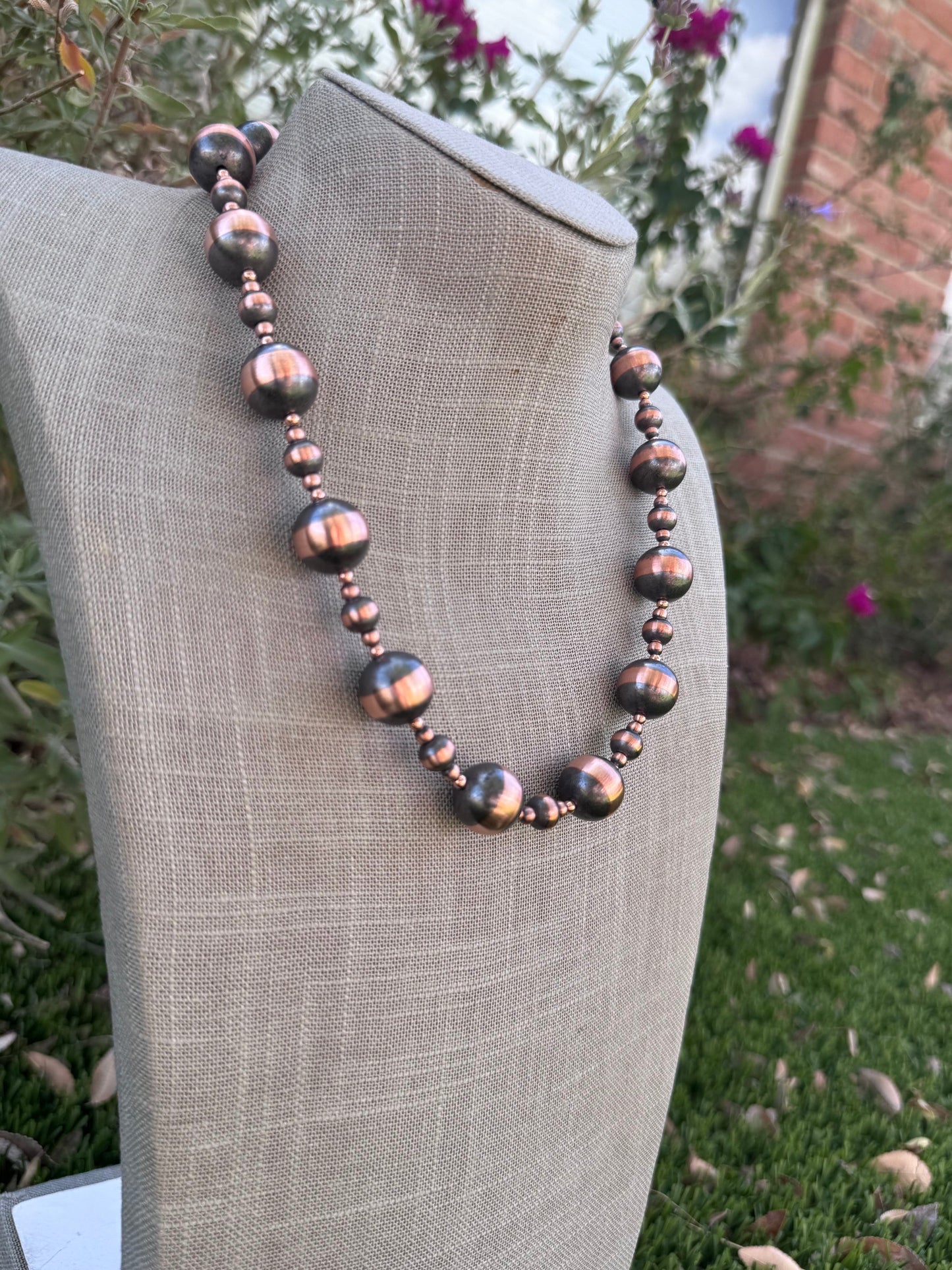 Handcrafted Copper 3-16mm Beaded Necklace