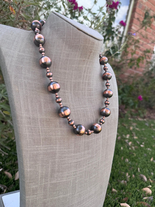 Handcrafted Copper 3-16mm Beaded Necklace