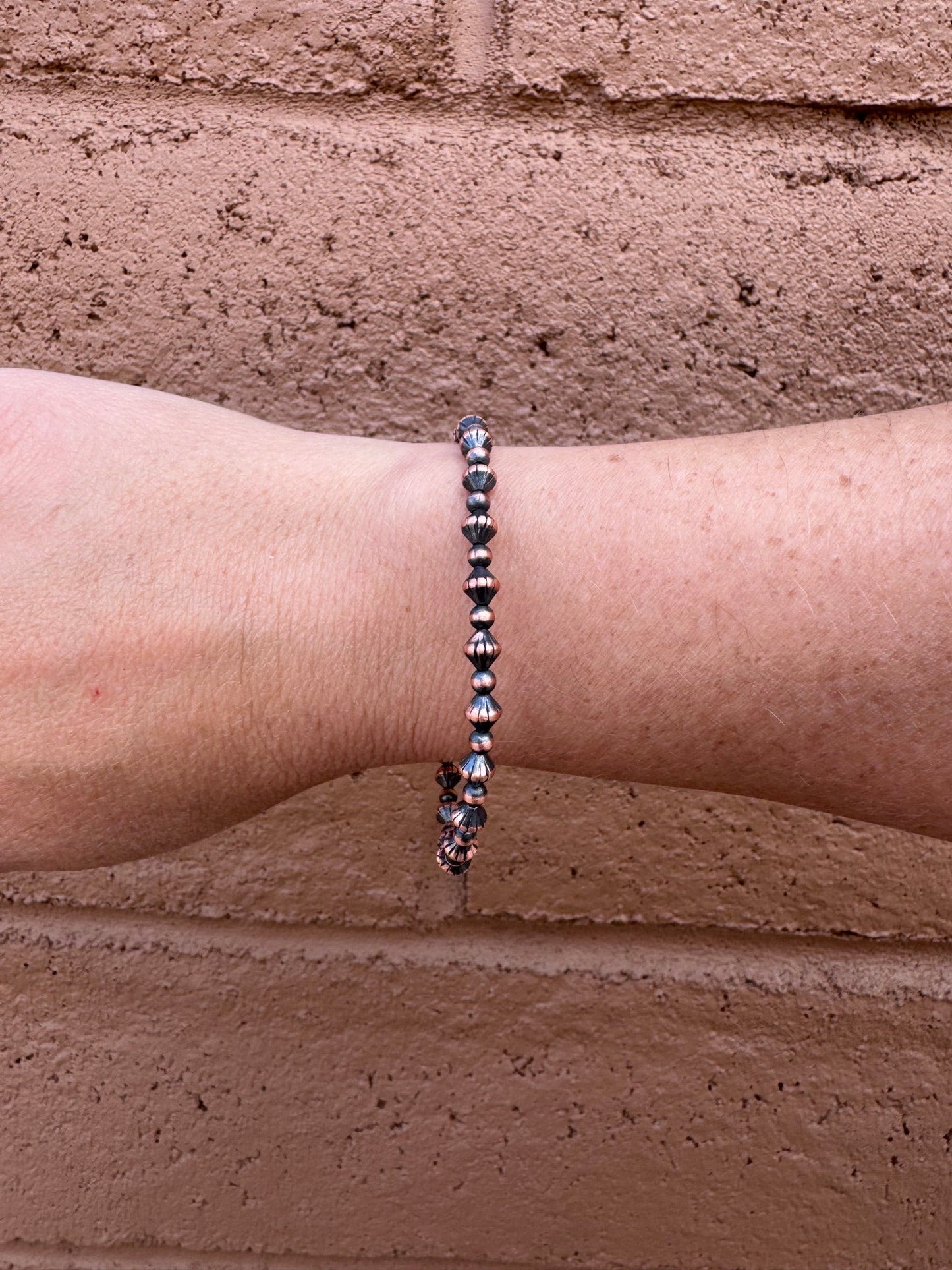 Handcrafted Copper 3mm Patterned Beaded Bracelet 7.5"