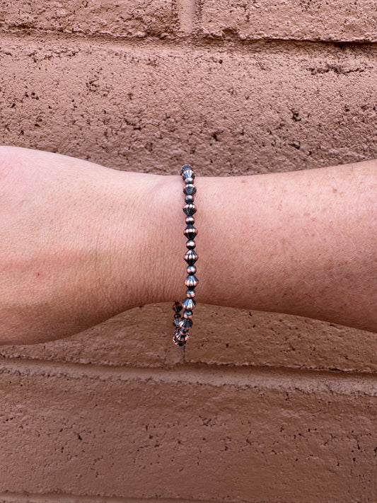 Handcrafted Copper 3mm Patterned Beaded Bracelet 7.5"