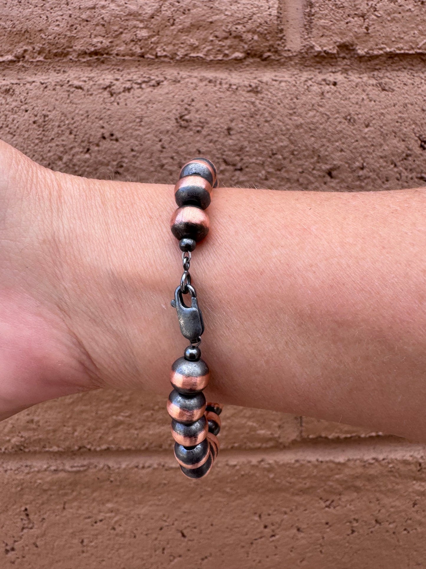 Handcrafted Copper 8mm Beaded Bracelet 7"