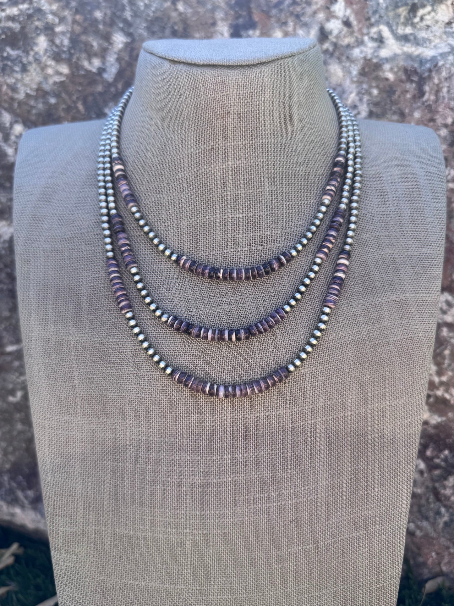 Handcrafted Purple Quahog Shell & Sterling Silver 4mm Beaded Necklace