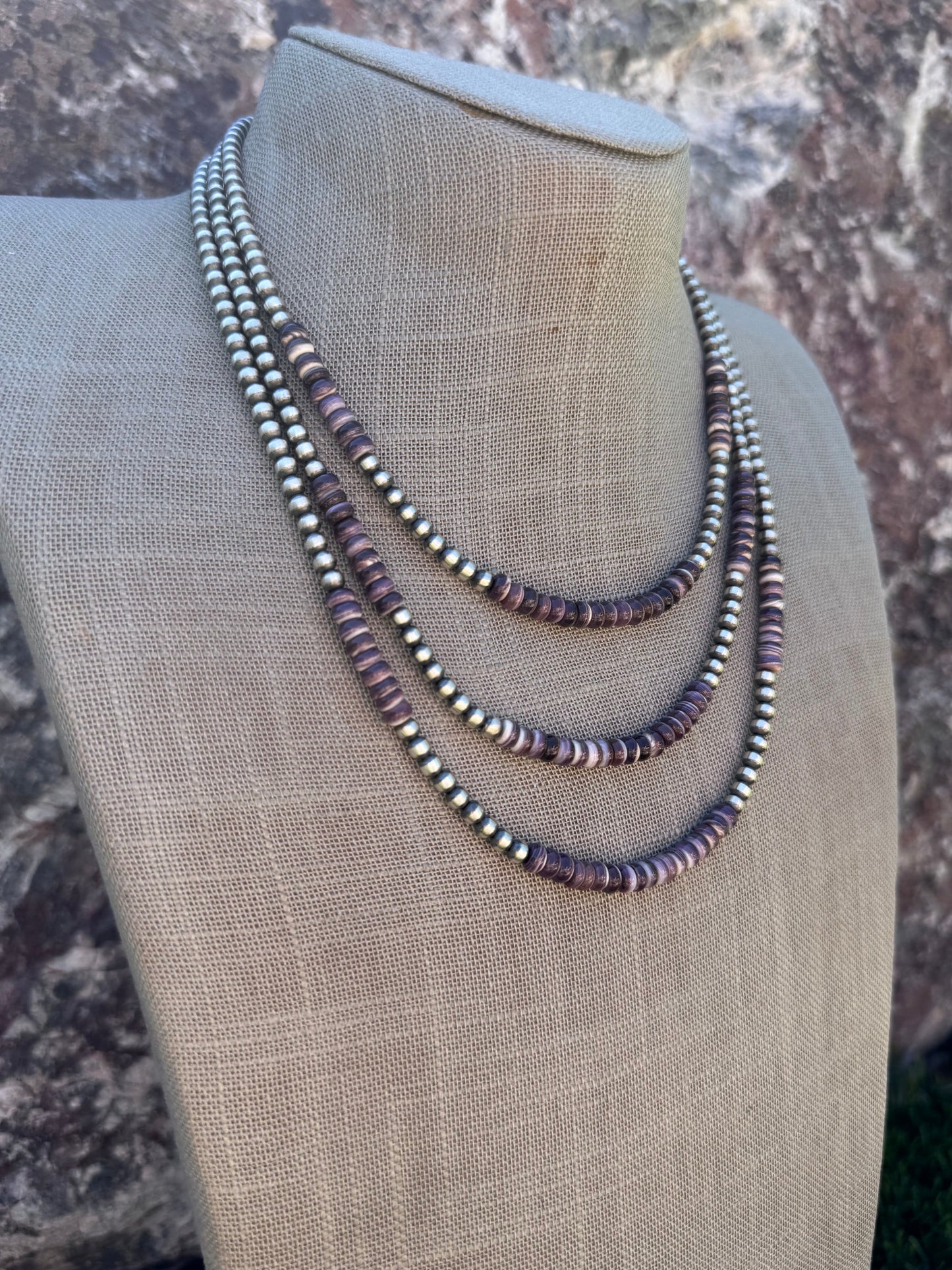 Handcrafted Purple Quahog Shell & Sterling Silver 4mm Beaded Necklace