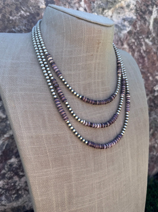 Handcrafted Purple Quahog Shell & Sterling Silver 4mm Beaded Necklace