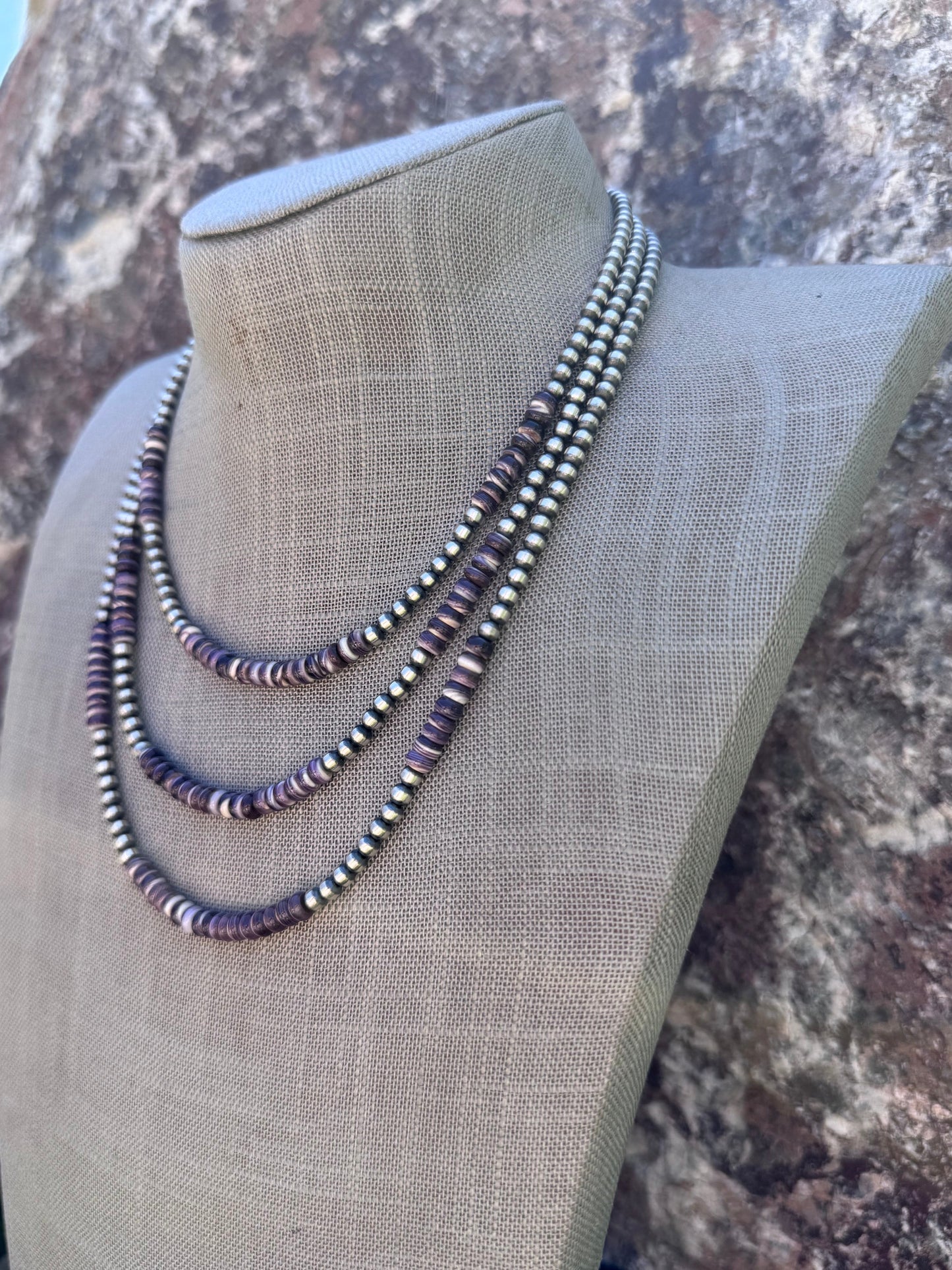 Handcrafted Purple Quahog Shell & Sterling Silver 4mm Beaded Necklace