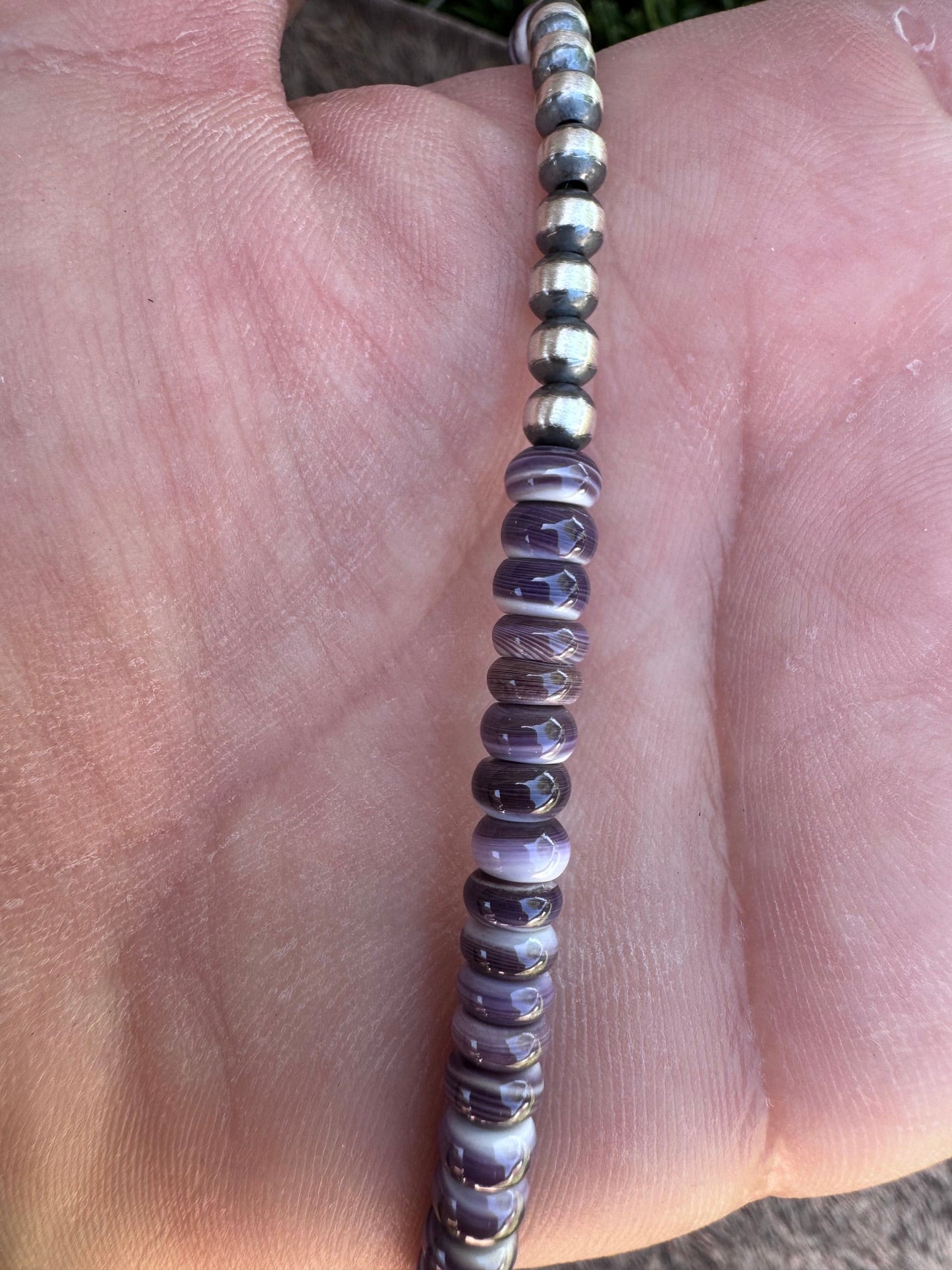 Handcrafted Purple Quahog Shell & Sterling Silver 4mm Beaded Necklace