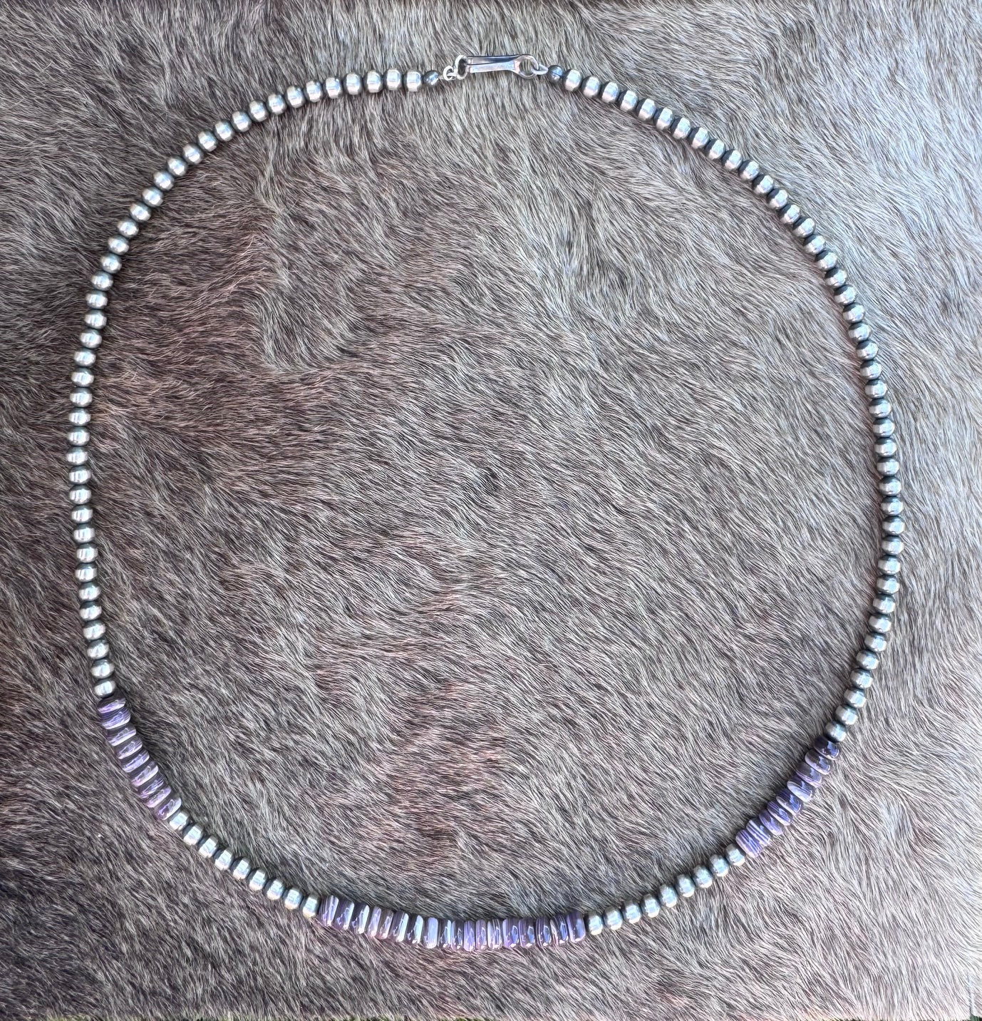 Handcrafted Purple Quahog Shell & Sterling Silver 4mm Beaded Necklace