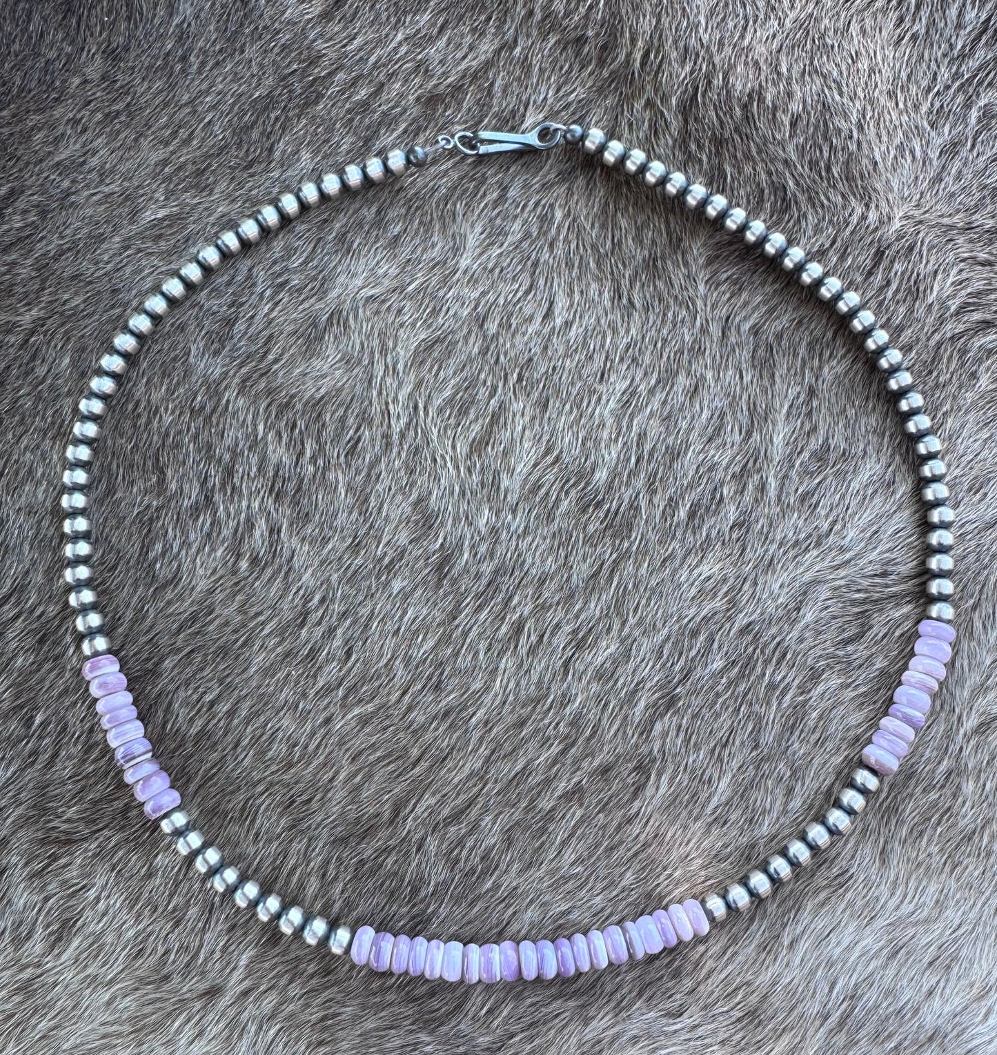Handcrafted Light Purple Spiny & Sterling Silver 4mm Beaded Necklace