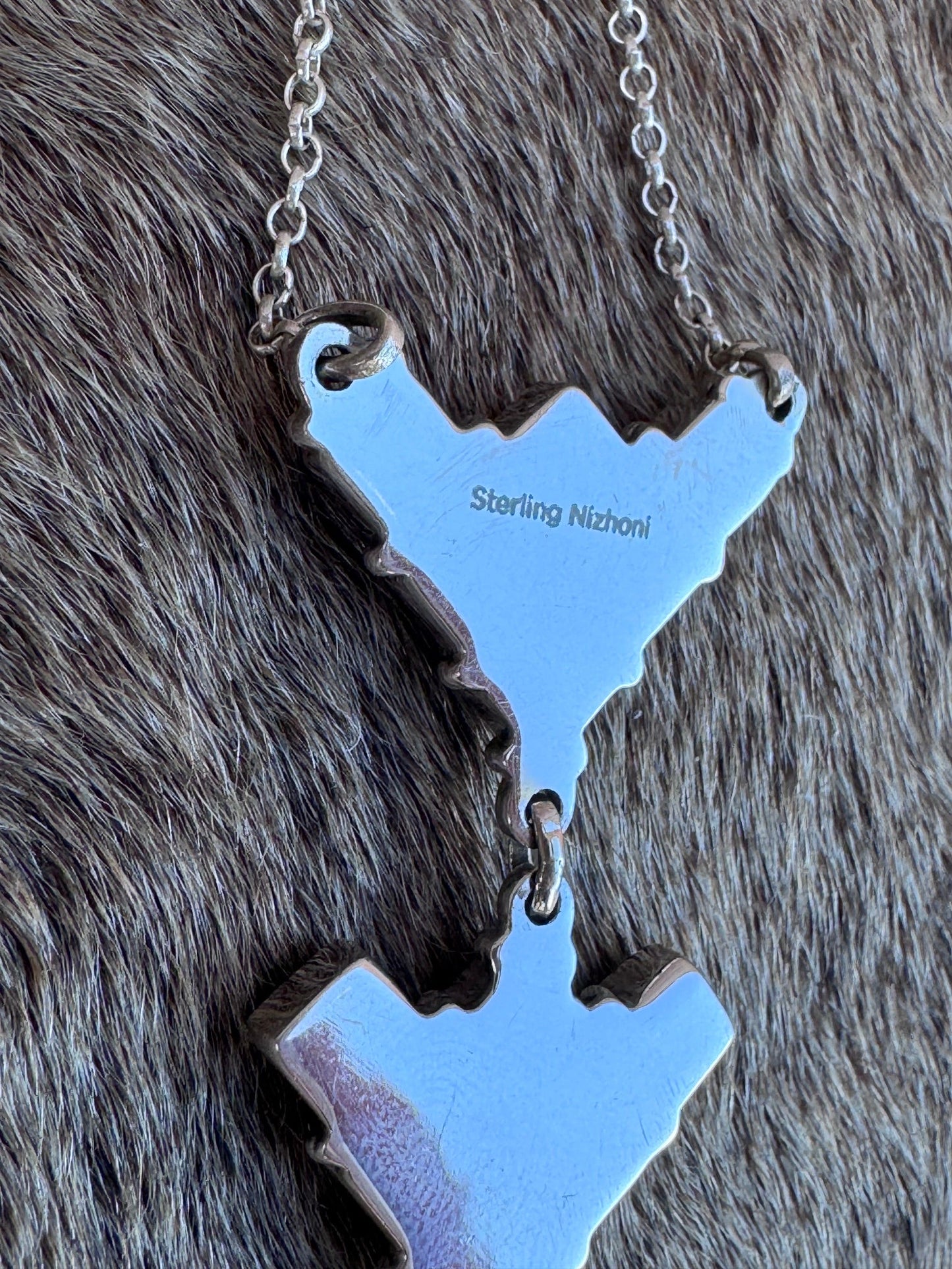 ** 4TH OF JULY ** Handmade Sterling Silver Red, White, & Blue Necklace with Signed Nizhoni 16"