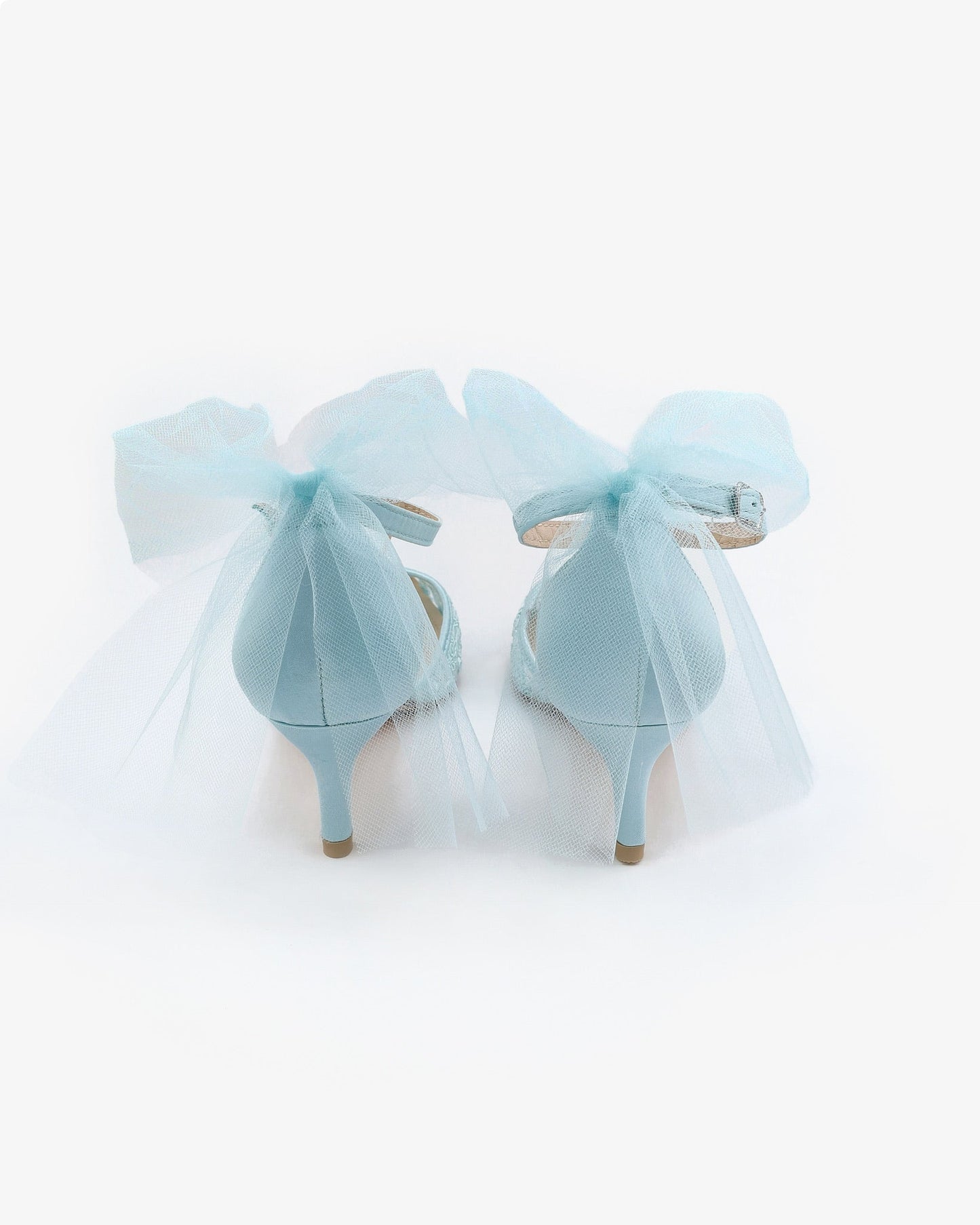 Crochet Lace Pointy Toe Wedding Kitten Low Heel with Tulle Back Bow