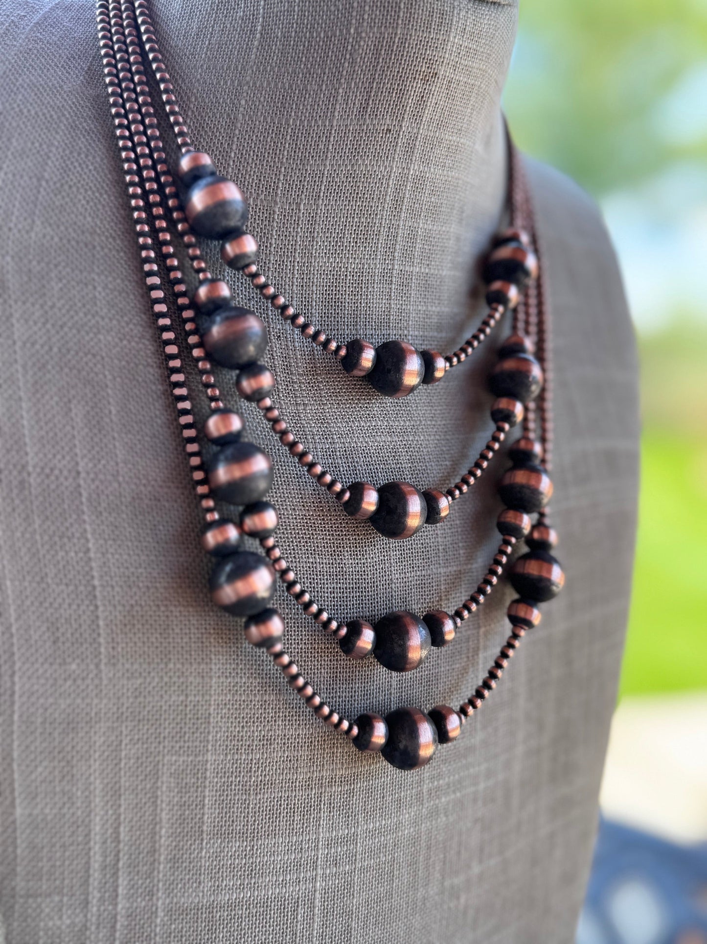 Handcrafted Copper 3-12mm Beaded Necklace