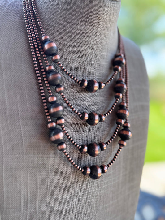 Handcrafted Copper 3-12mm Beaded Necklace