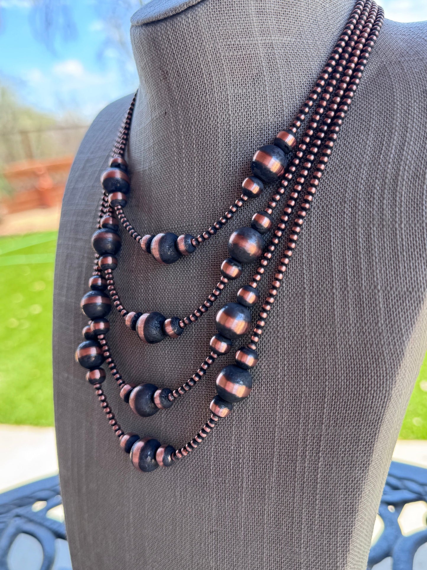 Handcrafted Copper 3-12mm Beaded Necklace