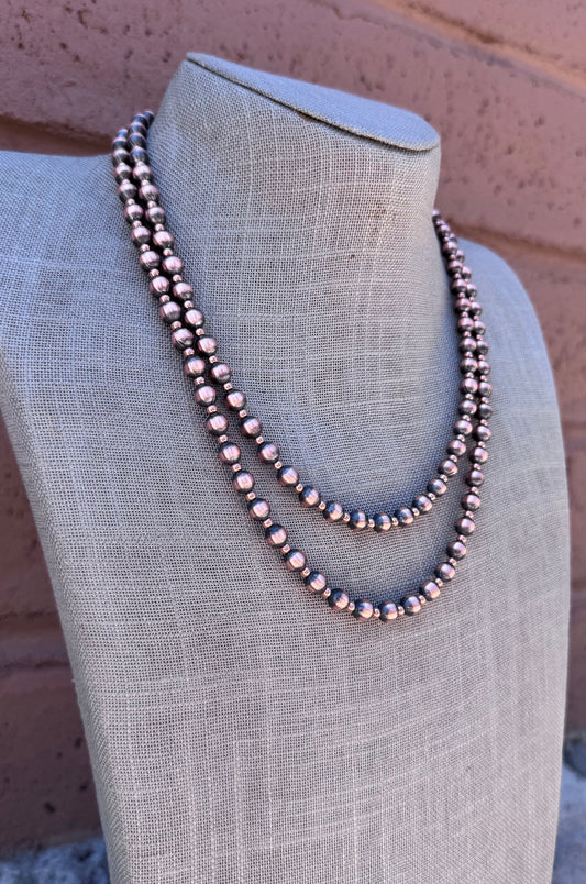 Handcrafted Patterned Copper 3-6 mm Beaded Necklace