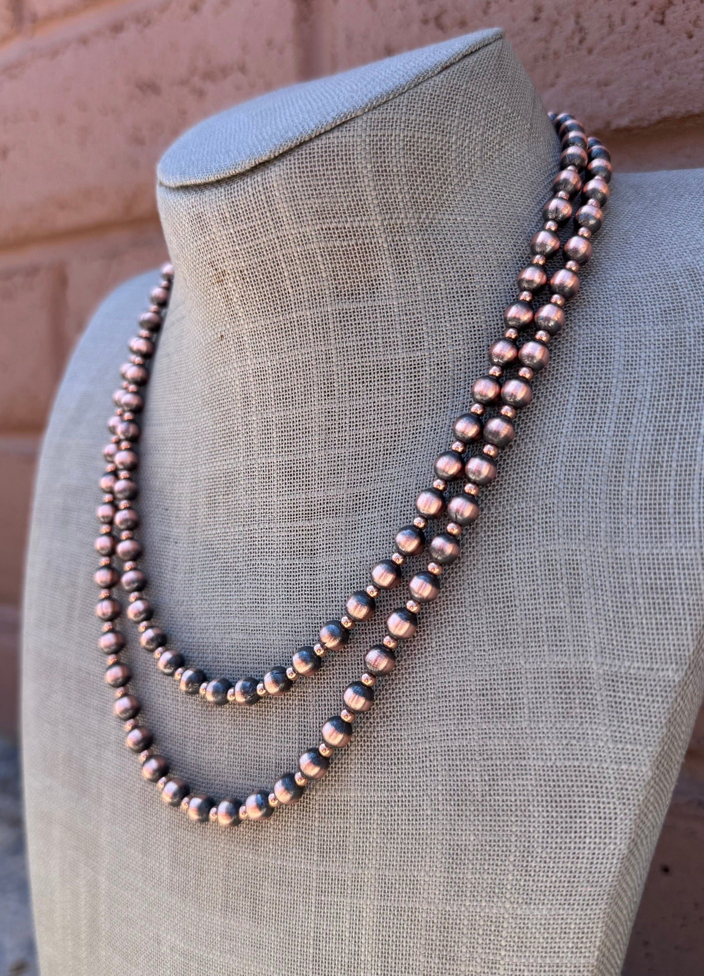 Handcrafted Patterned Copper 3 & 6mm Beaded Necklace