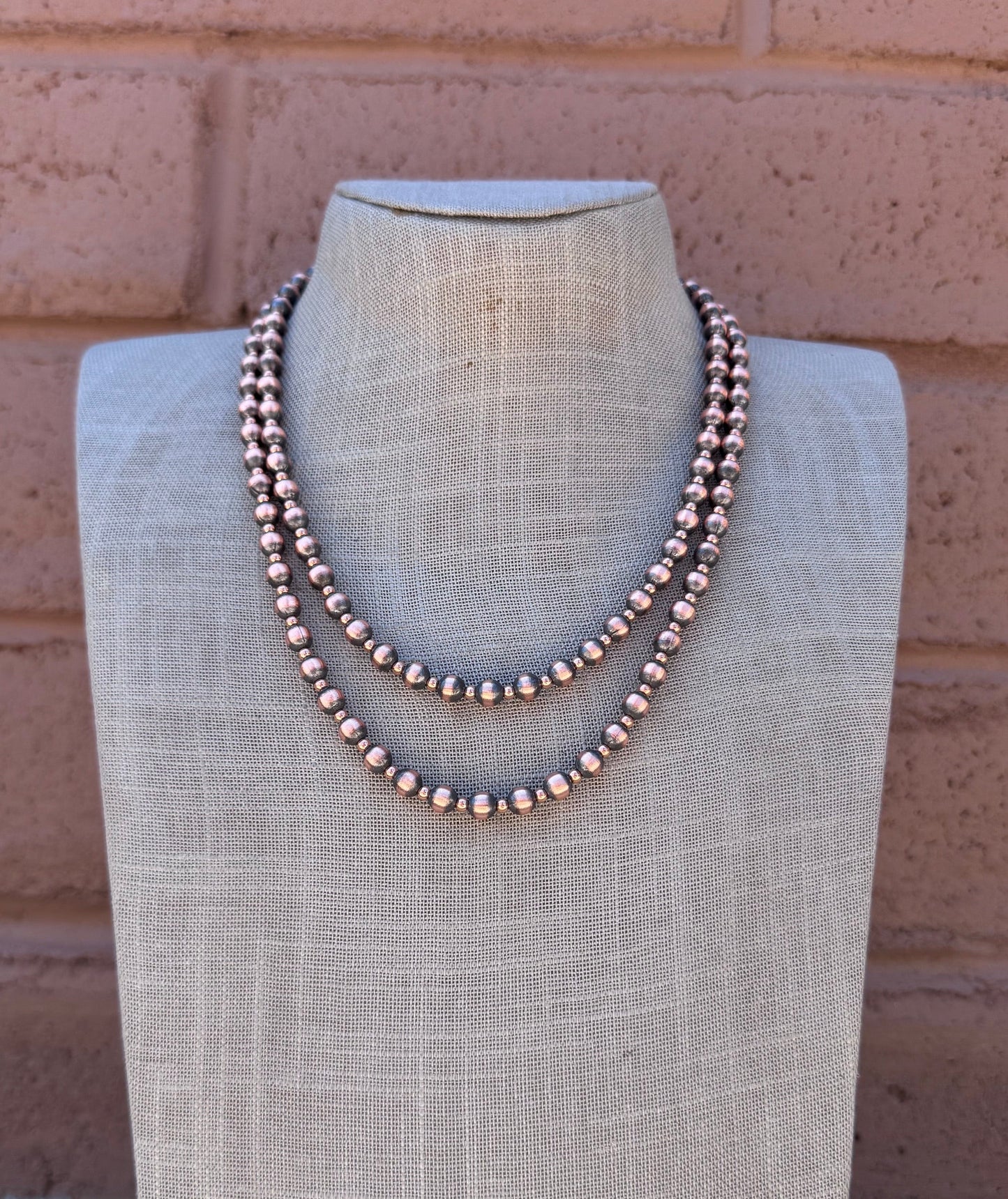 Handcrafted Patterned Copper 3 & 6mm Beaded Necklace