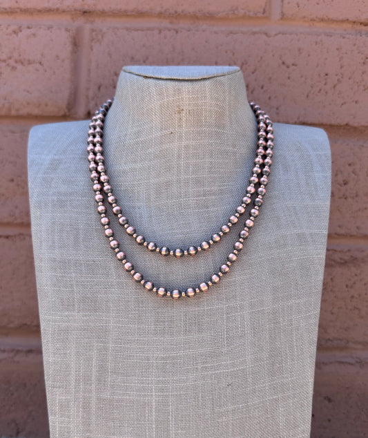 Handcrafted Patterned Copper 3-6 mm Beaded Necklace