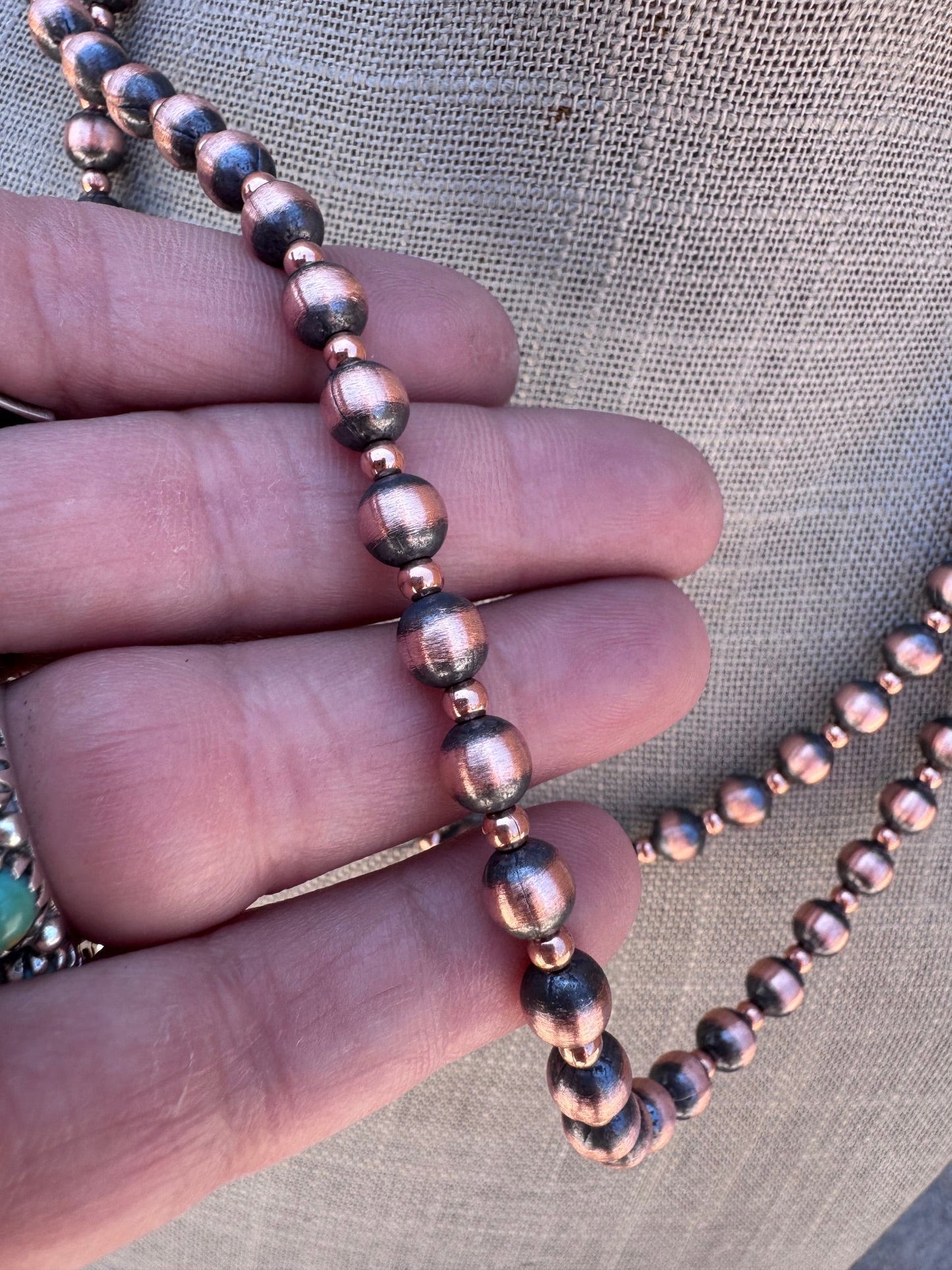 Handcrafted Patterned Copper 3 & 6mm Beaded Necklace