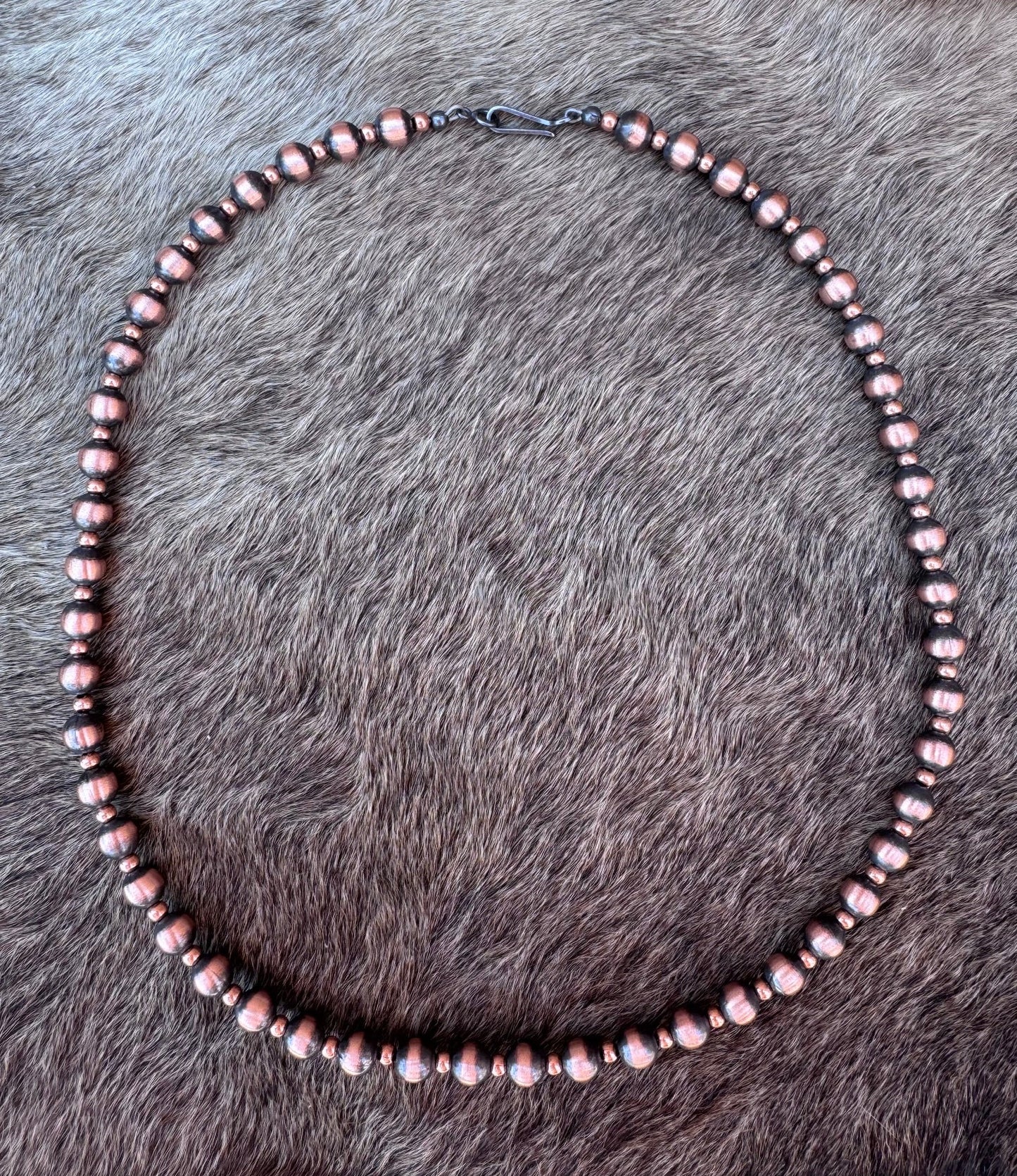 Handcrafted Patterned Copper 3 & 6mm Beaded Necklace