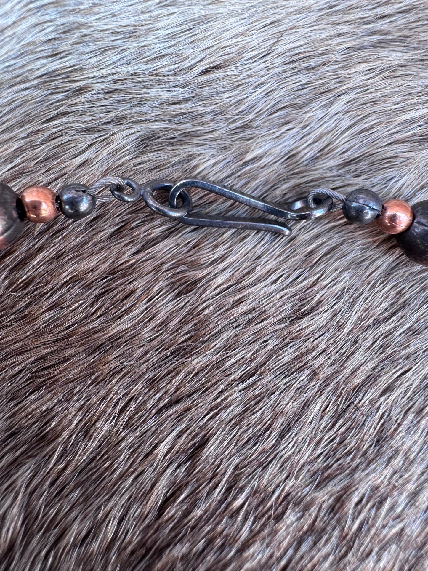 Handcrafted Patterned Copper 3 & 6mm Beaded Necklace