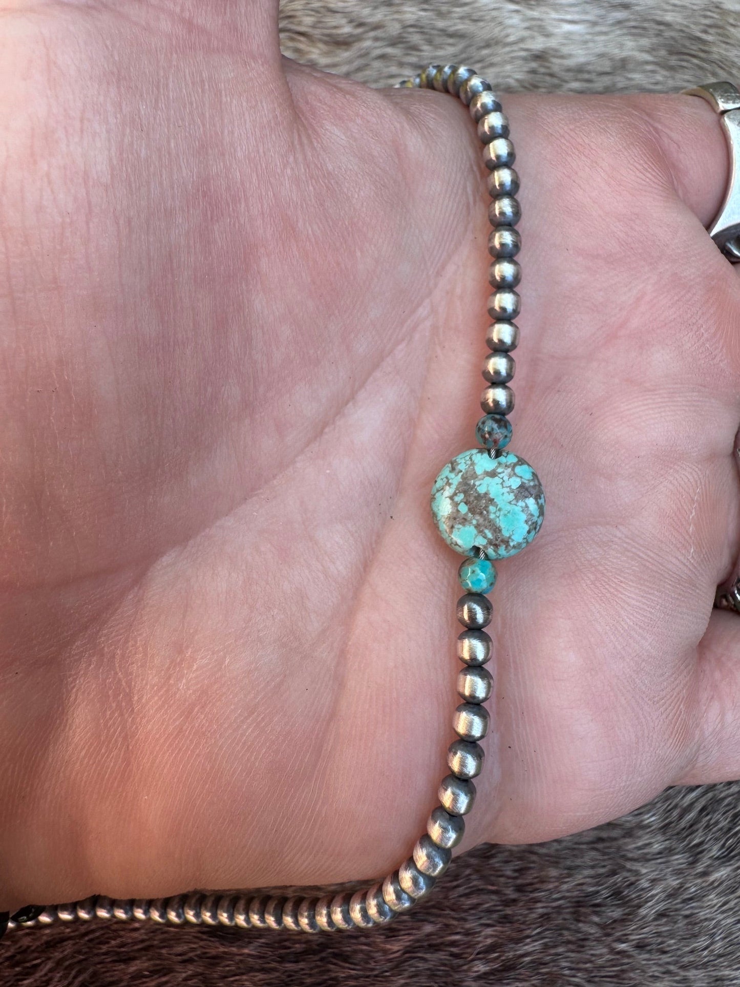 Handcrafted Sterling Silver & Pillow Turquoise 3mm Beaded Necklace
